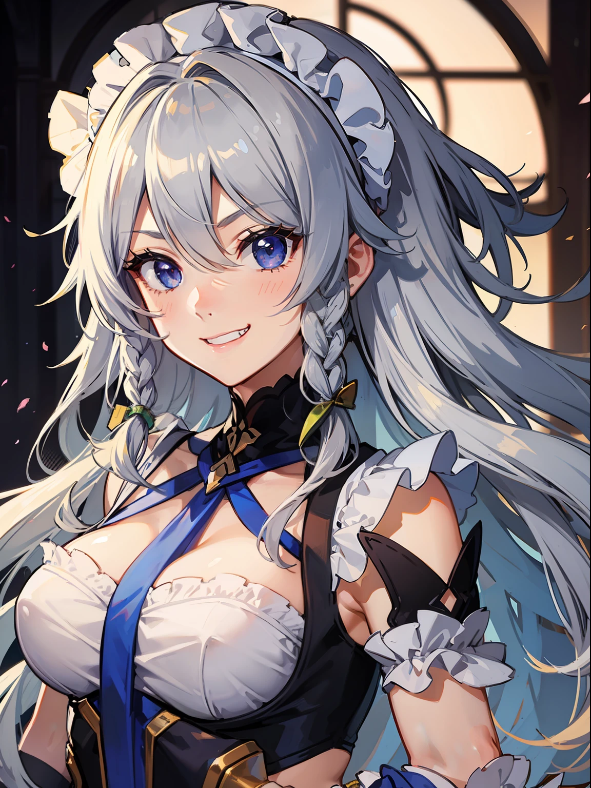 izayoi sakuya,grinning evily,arma,fights,Silvery hair
