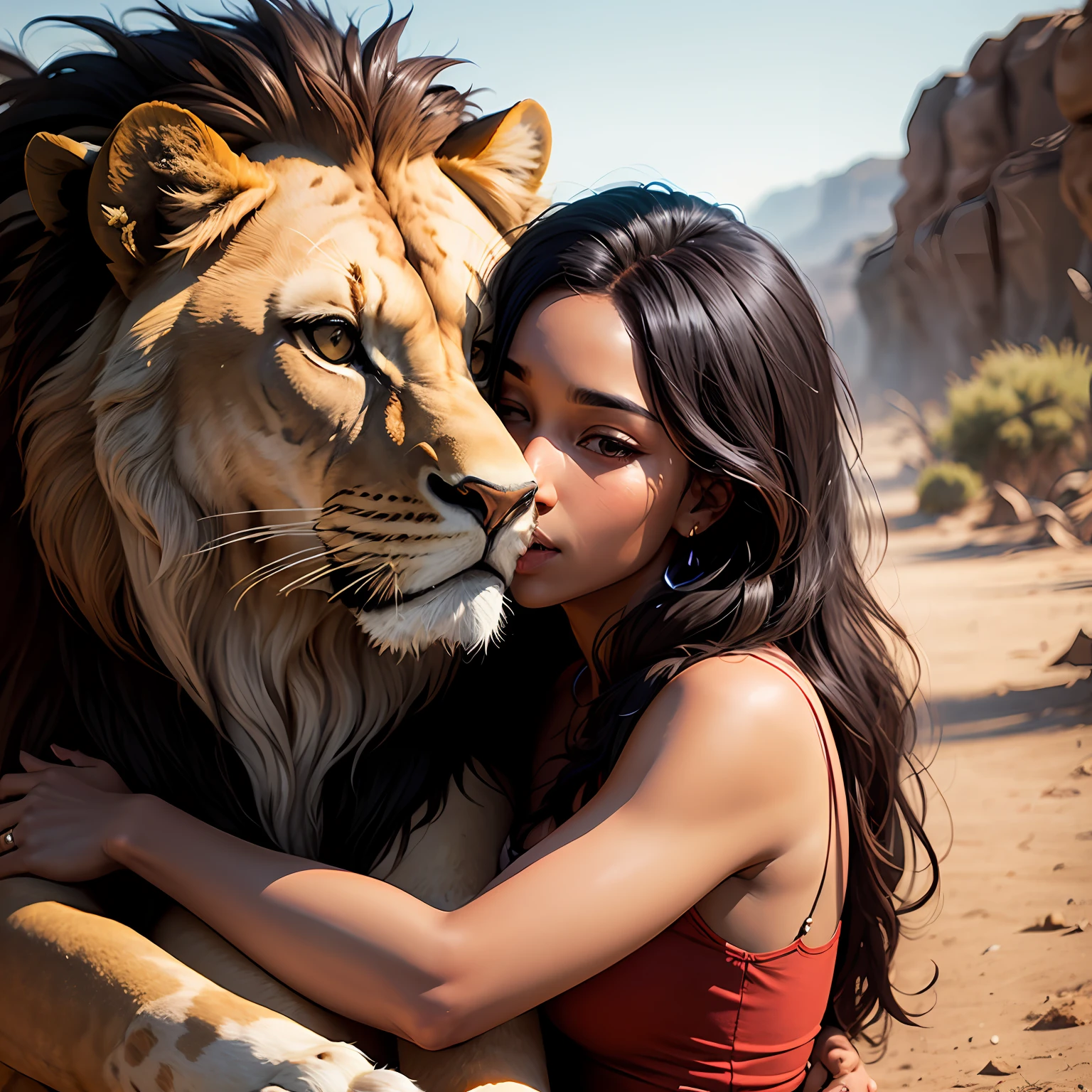 a black person hugging a lion --auto