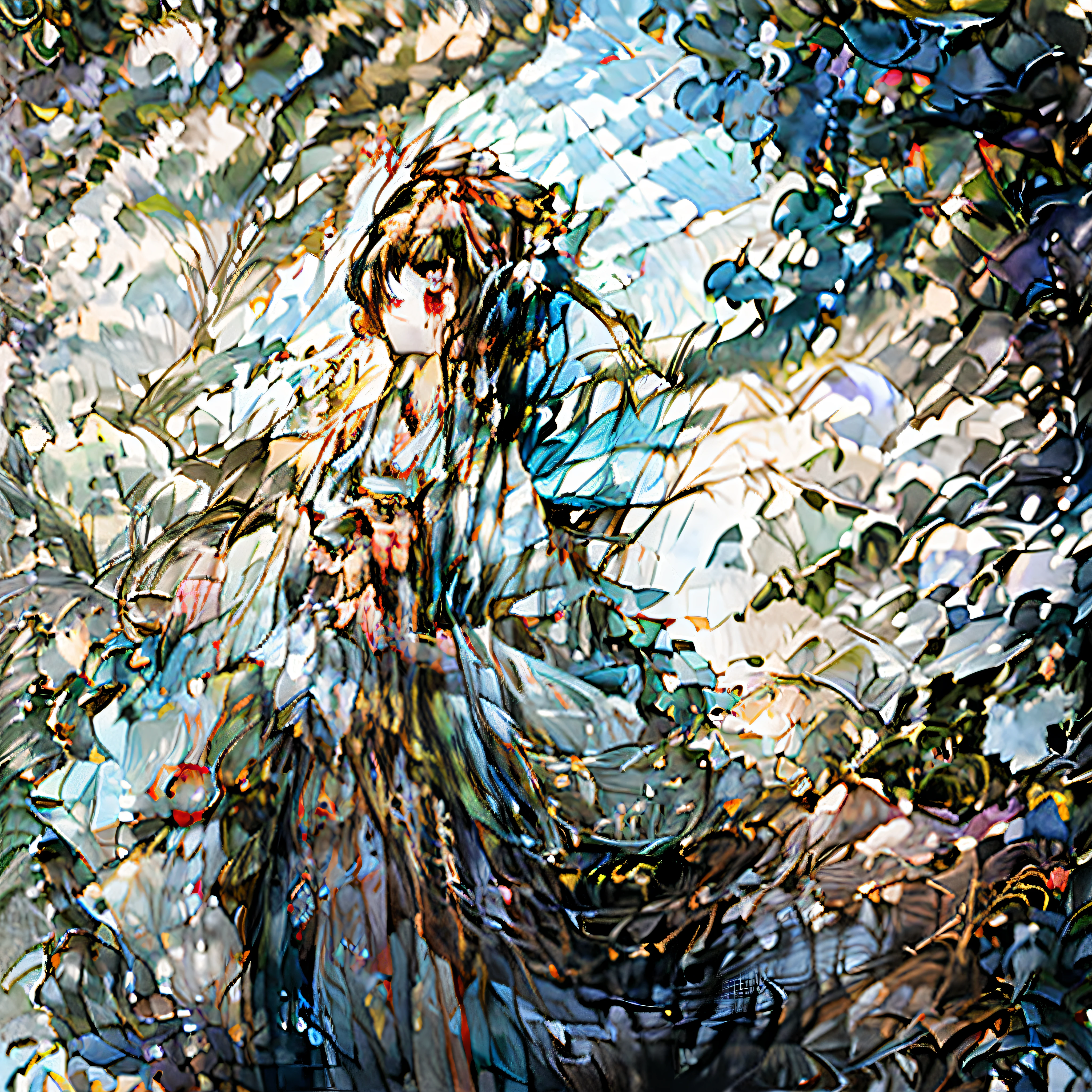 (dreariness:1.1+Aloneness:1.1+glomy:1.1)Cyan robe, holding a longsword, (Looking Up The Sky, Full of fairy:1.3), Flowing ink, Delicate and delicate, (The lens zooms out, Open environment:1.3),Sunlight shines through the clouds on the figures, It presents a fresh and detached atmosphere。 --auto