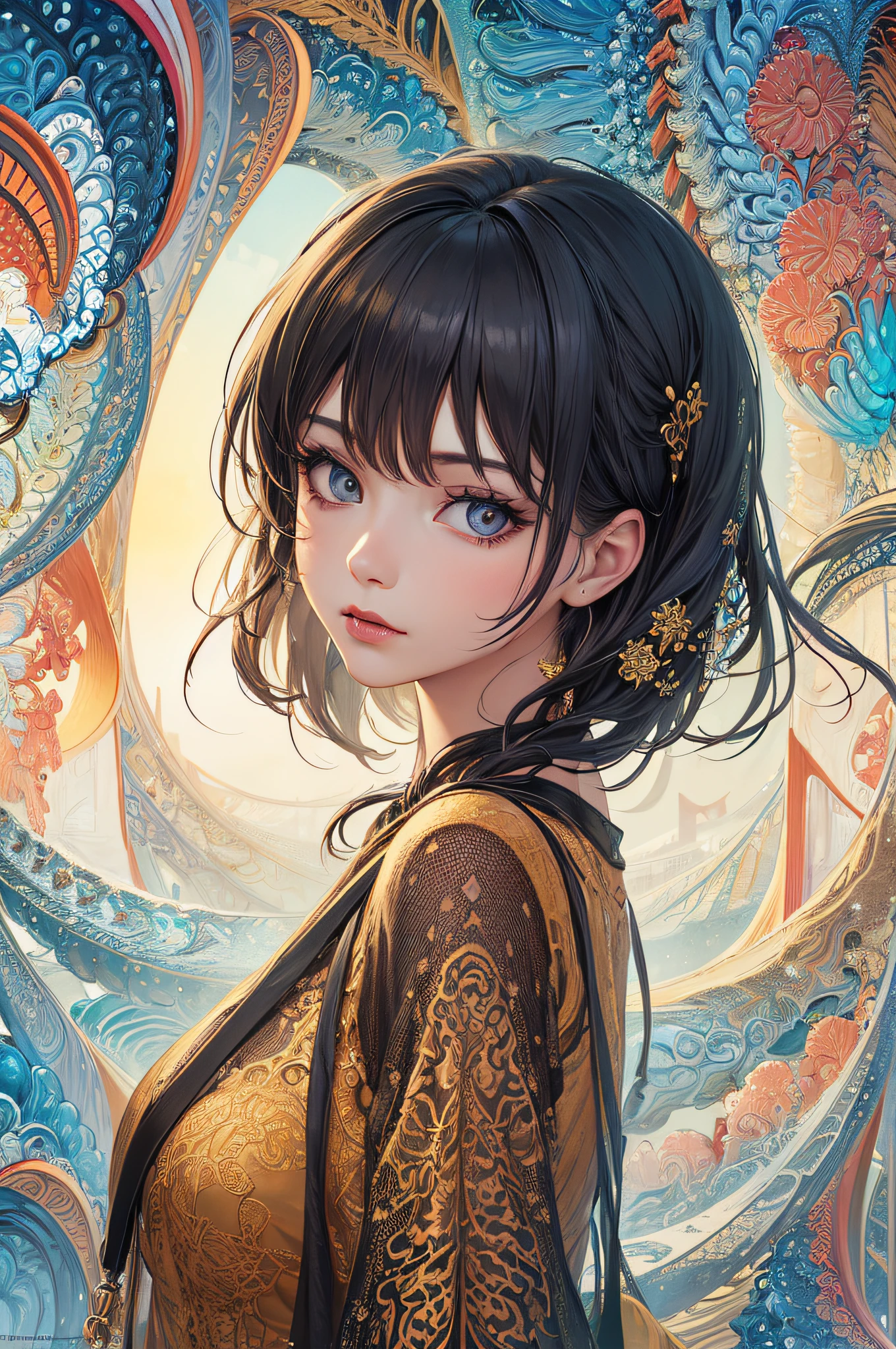 (masterpiece, top quality, best quality, official art, beautiful and aesthetic:1.2), (1girl:1.3), extreme detailed,(fractal art:1.3),colorful,highest detailed