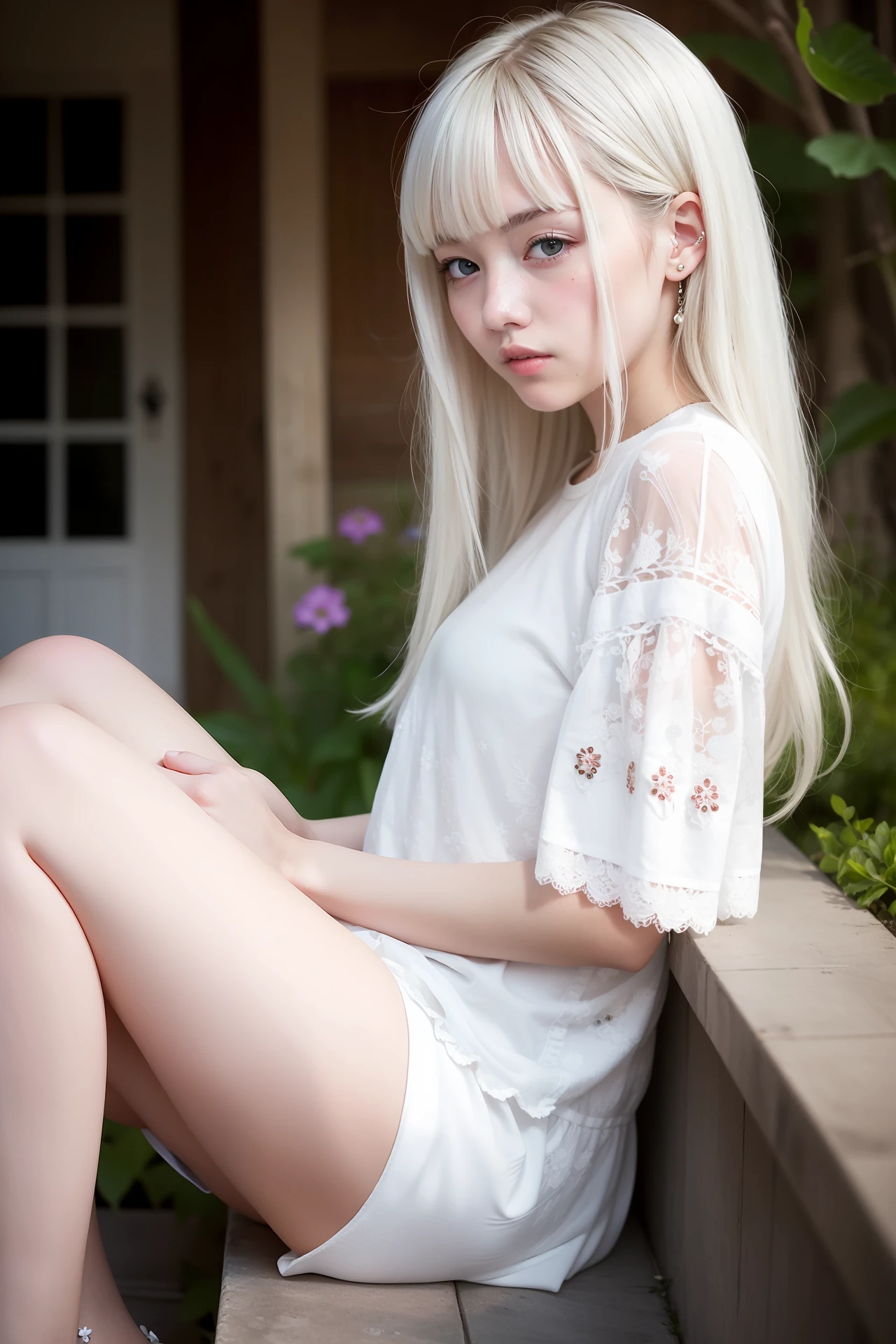 Girl beautiful, white hair, gentle, cute