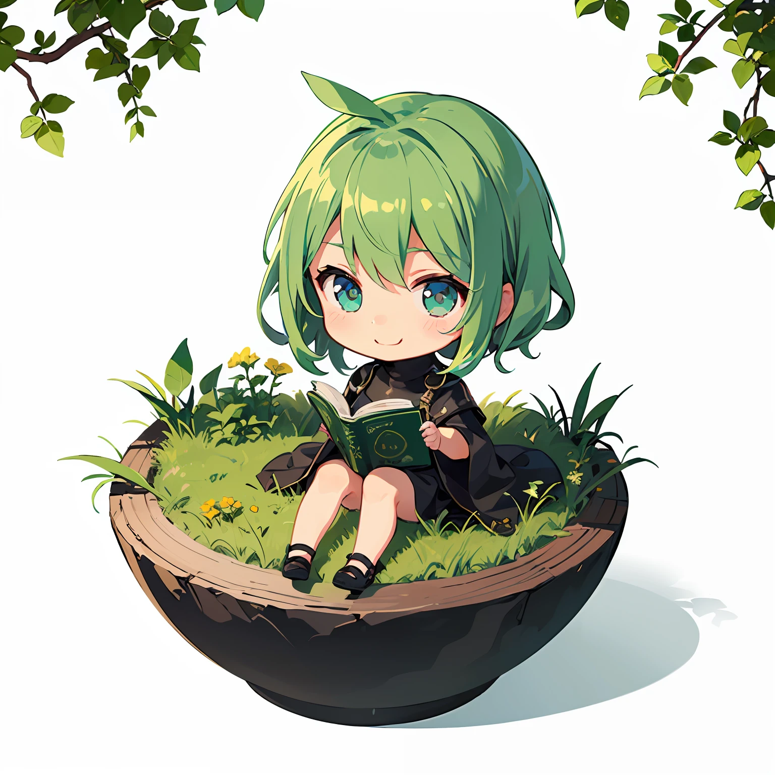 Cute little ???, happy, pure, clear focus, green leaves, bright, flat, vector style, textbook cover, chibi, minimalism, super detail --auto