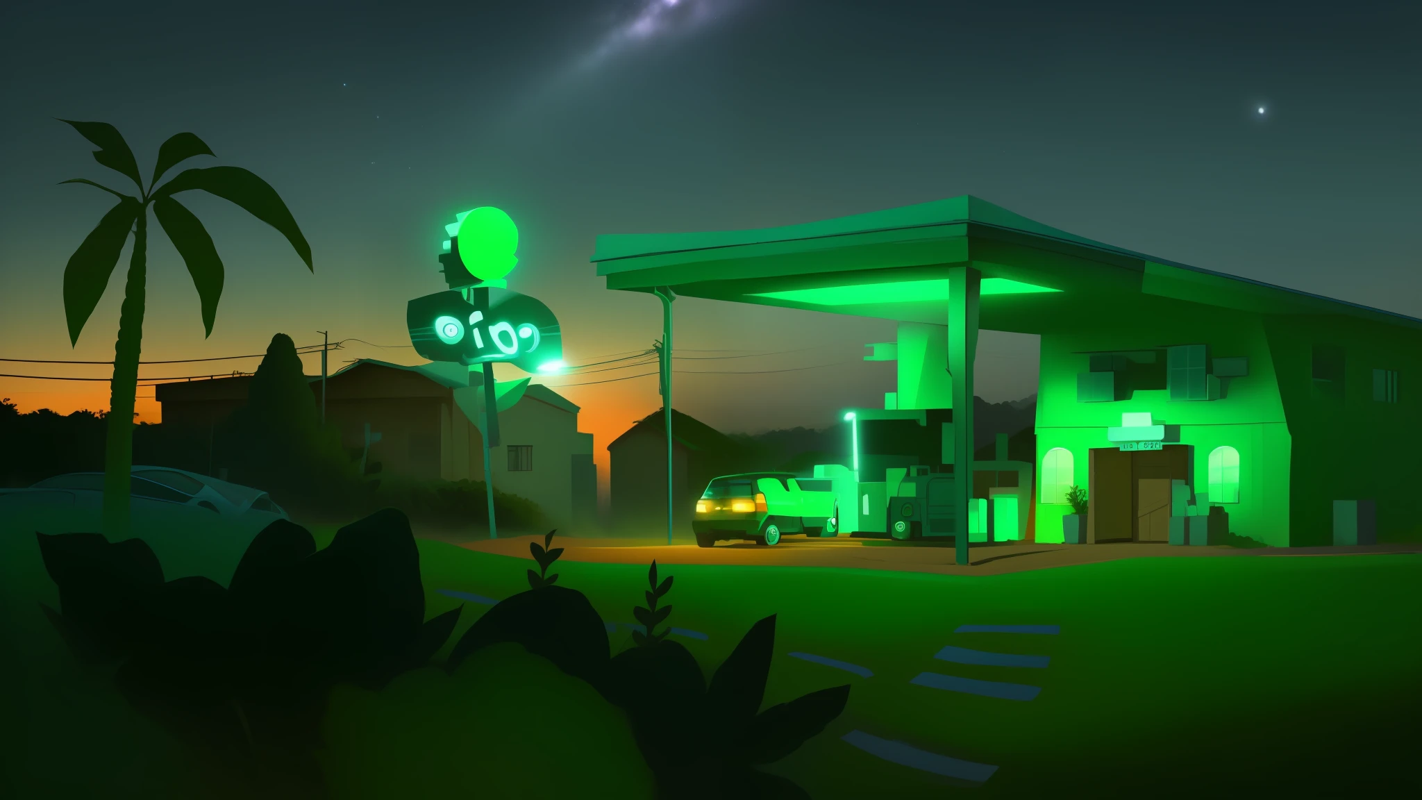 mude essa imagem para noite e com luzes verdes --auto
