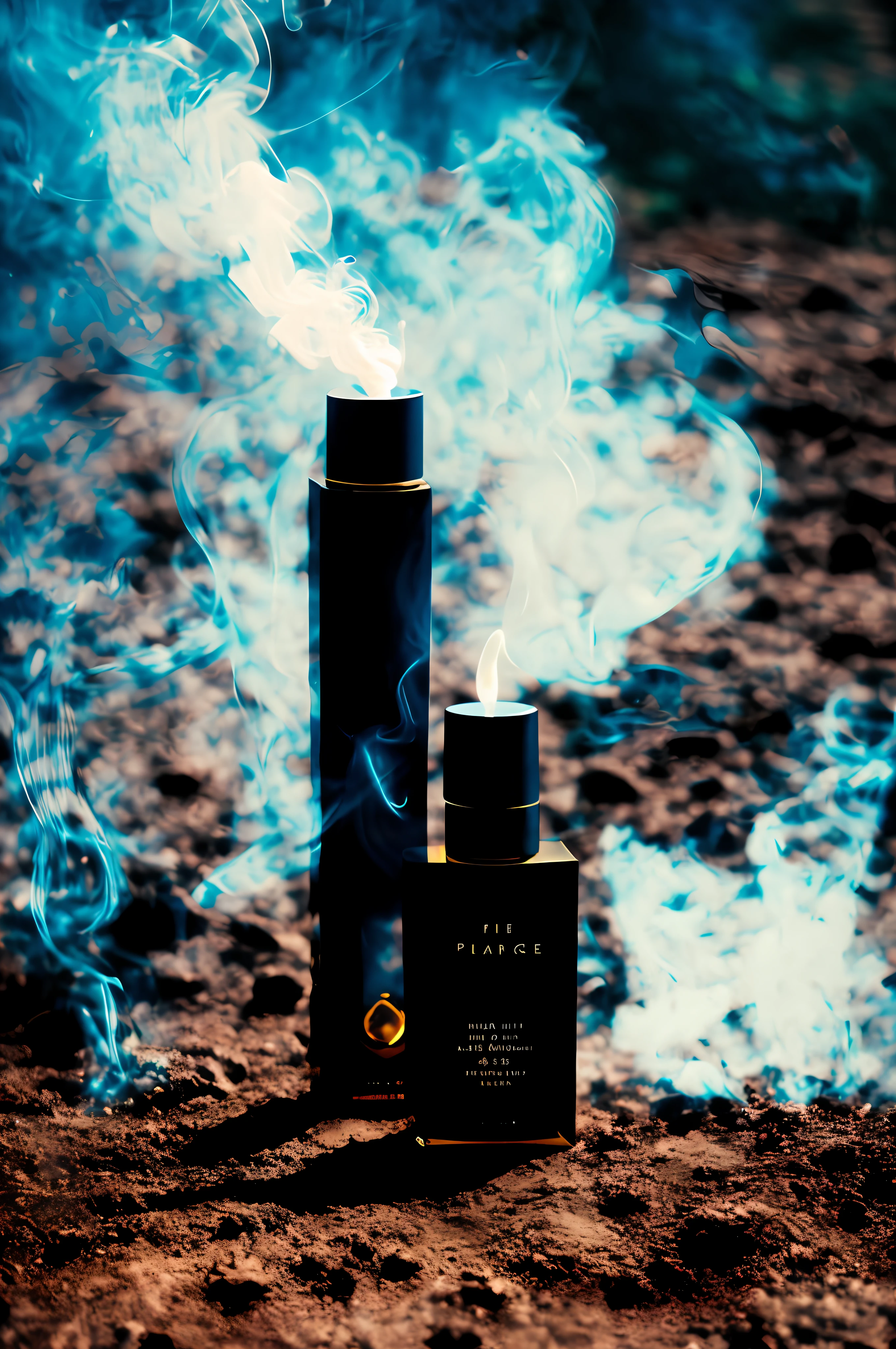 black perfume with and smoke, with mystical and magical feeling in the scenephotographed with Phase One with a 35mm lens, Cinematic light, Destaques flor borrado, Foto realista