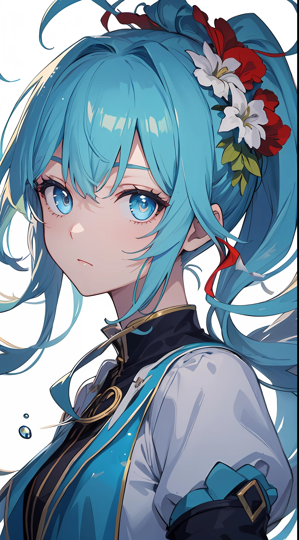 (masterpiece), (best quality), (ultra detailed),(disheveled hair),(illustration), (1girl), (Fashionable clothing), standing, Fashion model, looking at viewer, (interview), (simple background),beautiful detailed eyes, delicate beautiful face, Floating,(high saturation),(colorful splashes),colorful bubble,(shining), focus on face, ponytail, kamisato ayaka, light blue hair, bangs, hair ring, floating flowers, floating hairs, (shining), best lighting, best shadow,