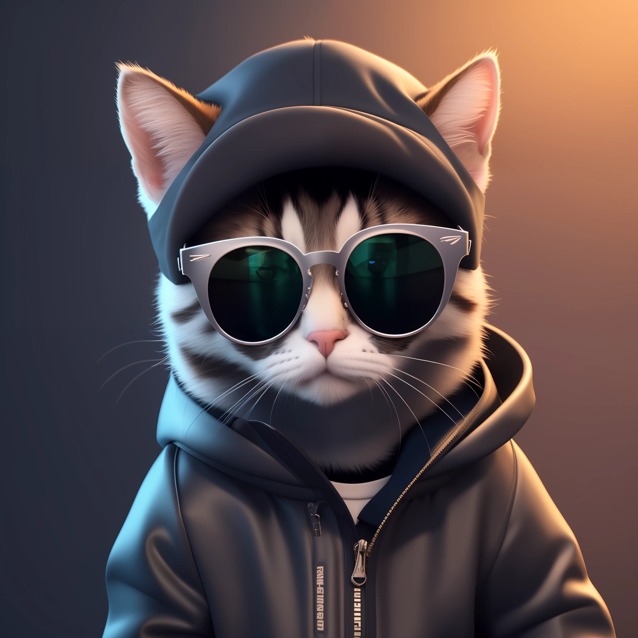 there is a cat wearing sunglasses and a jacket, olhando heckin legal e elegante, bonito 3 d render, painting digital adorable, bela arte digital, gato cyberpunk, awesome cat, ultra realistic 3d illustration, arte digital detalhada bonito, Gato. Pintura digital, in illustration style digital, Fursona usando roupas estilosas, ultra realistic illustration, Trending in ArtStation 4K