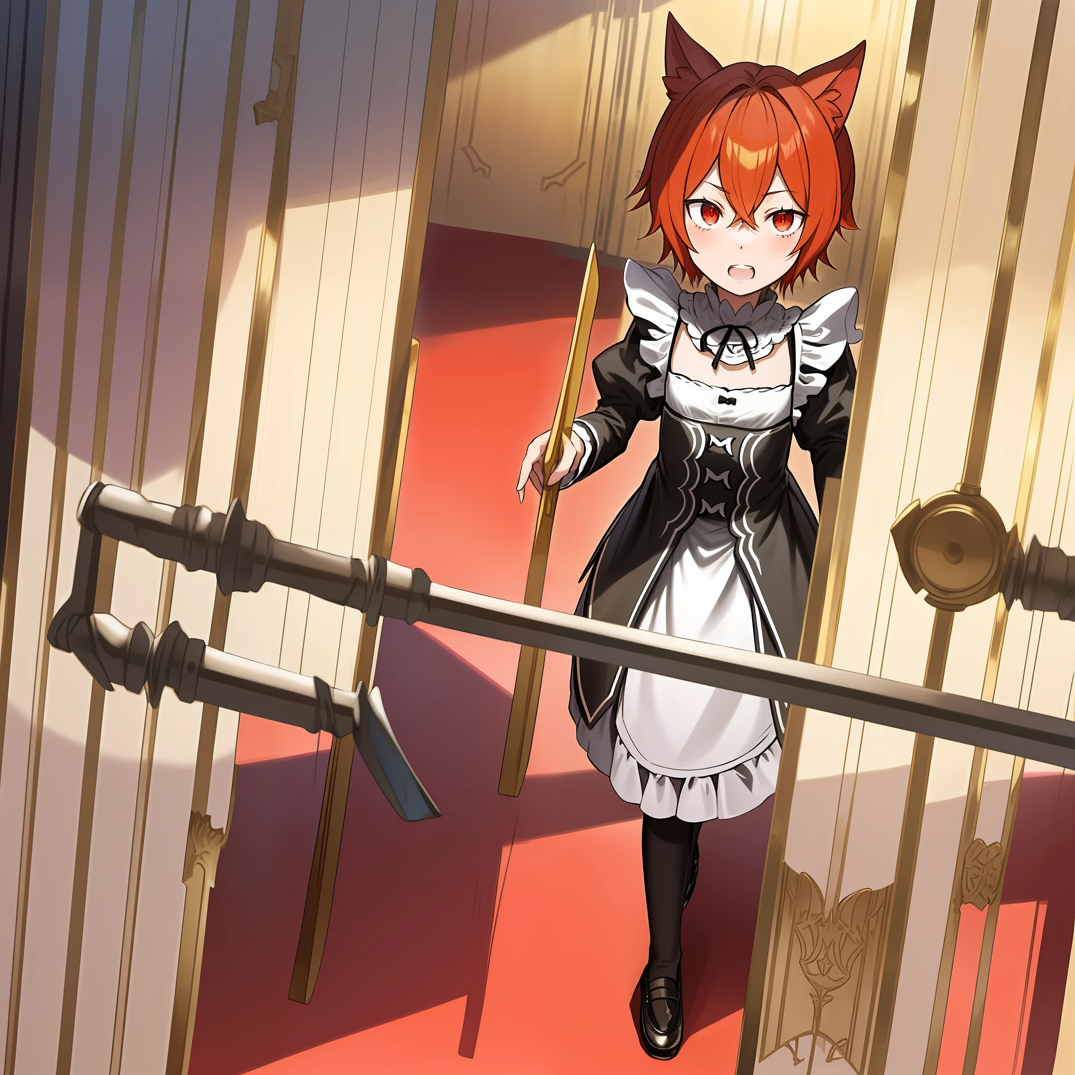 angelicales,the maid outfit,ember,Handsome,Sick,Shota,red - eyed,cat ear
