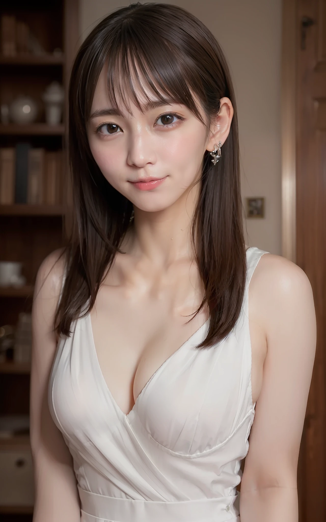 top-quality、超A high resolution、(Photorealsitic:1.4)、(Details Beautiful Girl:1.4)、(mideum breasts:0.8)、looking_at_viewer、detailed face details、beatiful detailed eyes、top-quality, ​masterpiece, 超A high resolution, Photorealsitic, 1girl, a smile