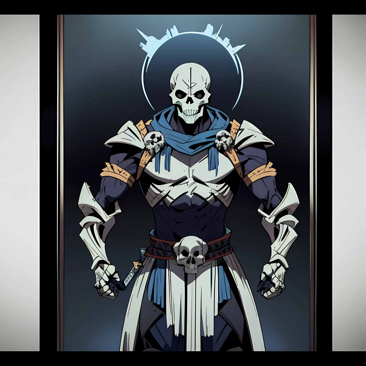 wowicon of skeleton skull sword (armor) (border frame:1.3)