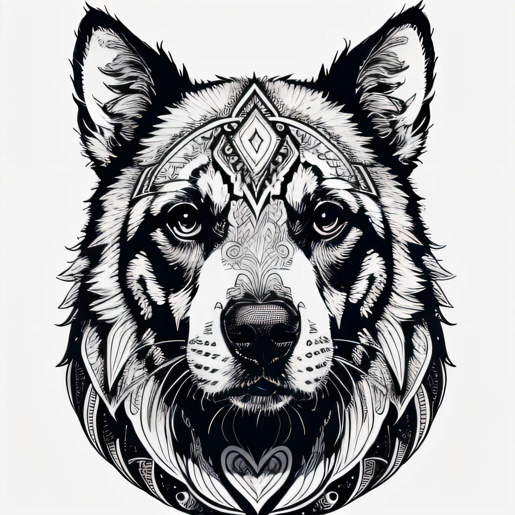 cane (alsatian), busto, estilo zentangle (Rick Roberts), (Maria Thomas ), ultra detalhado, coloring page adultos, obra prima, monocromatico, vertorização, preto e branco, sem cor, fundo branco, arte de linha fina, 4k, flat