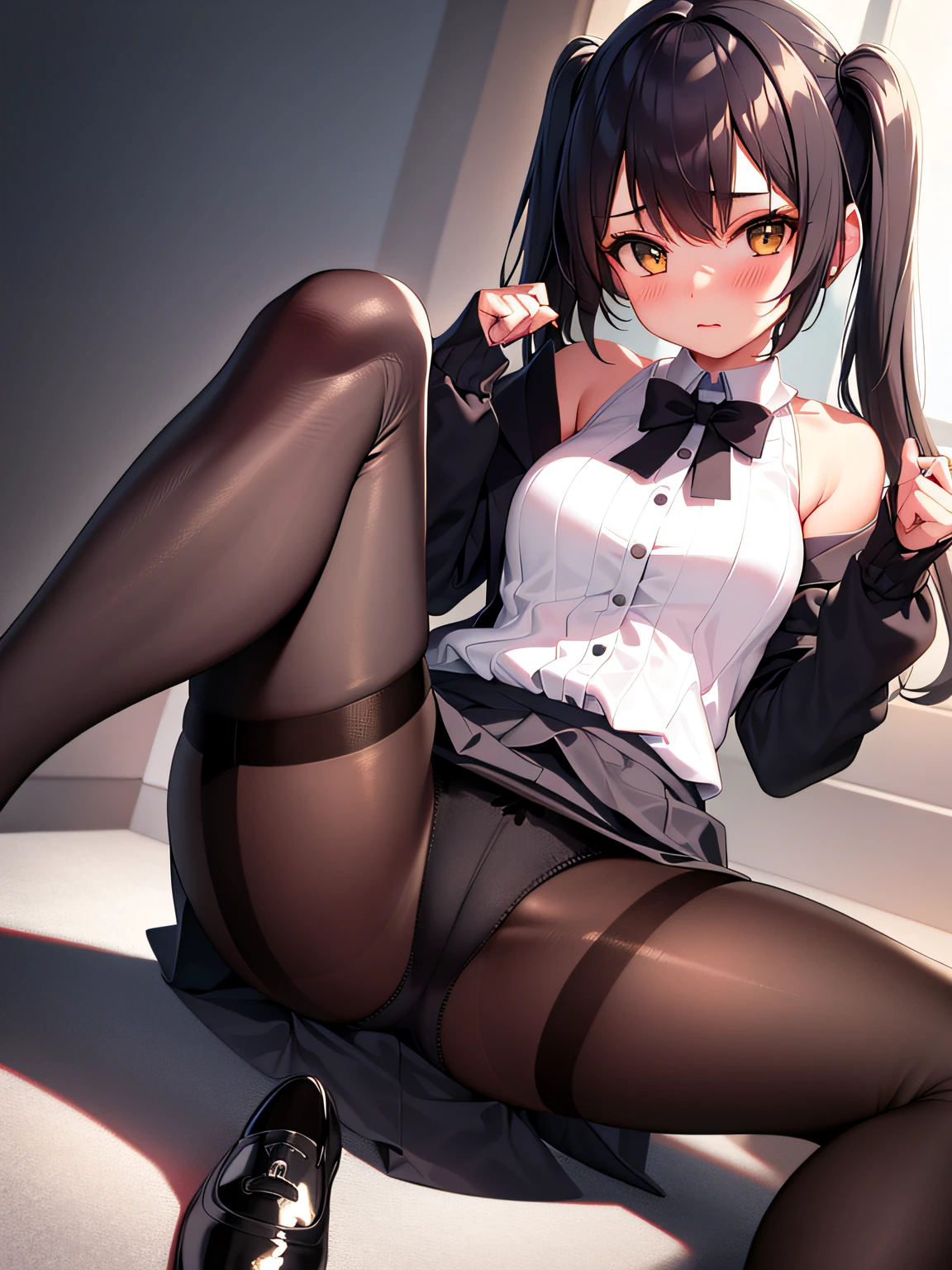 one-girl,Wearing black stockings,Feet up,