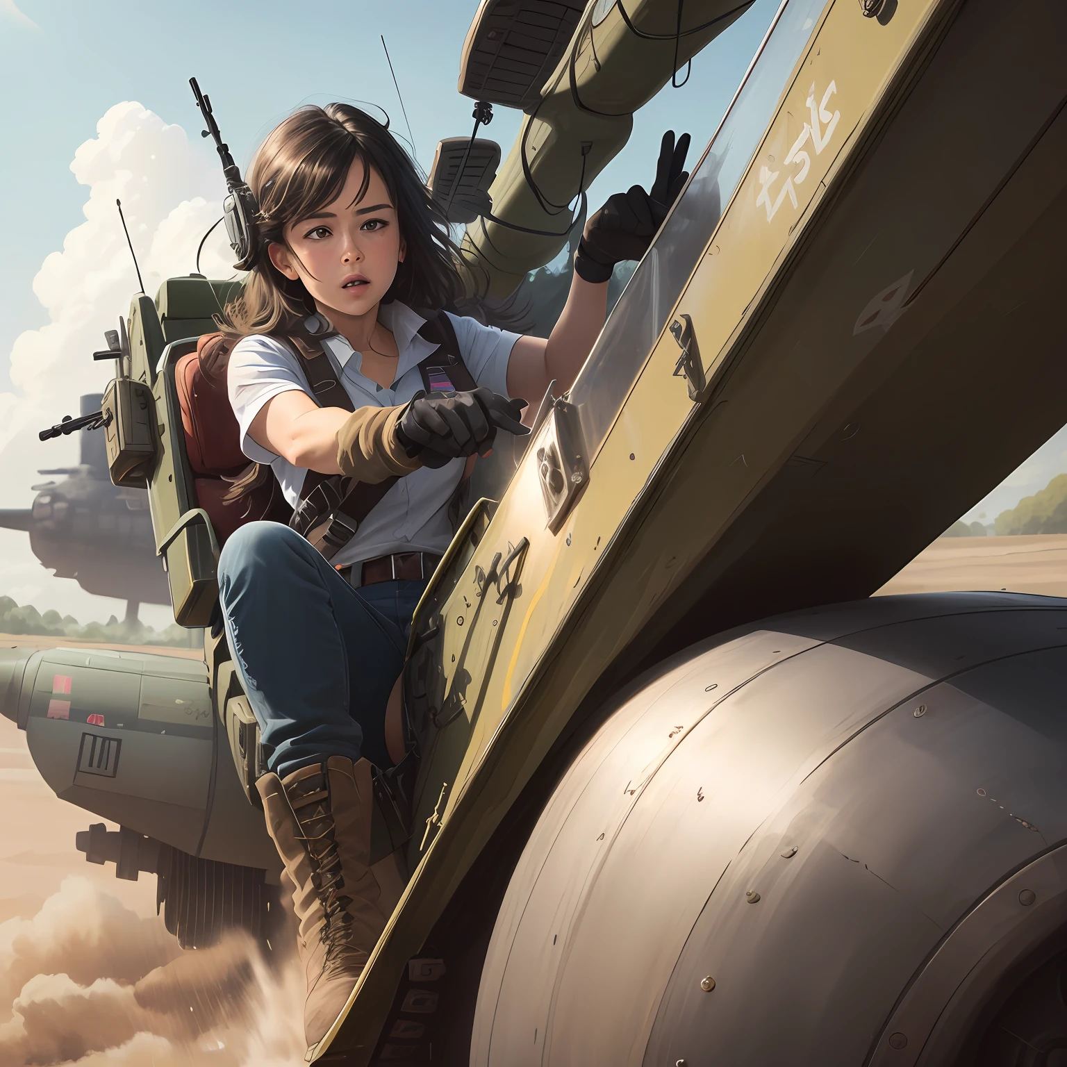 Kelly driving a gunship