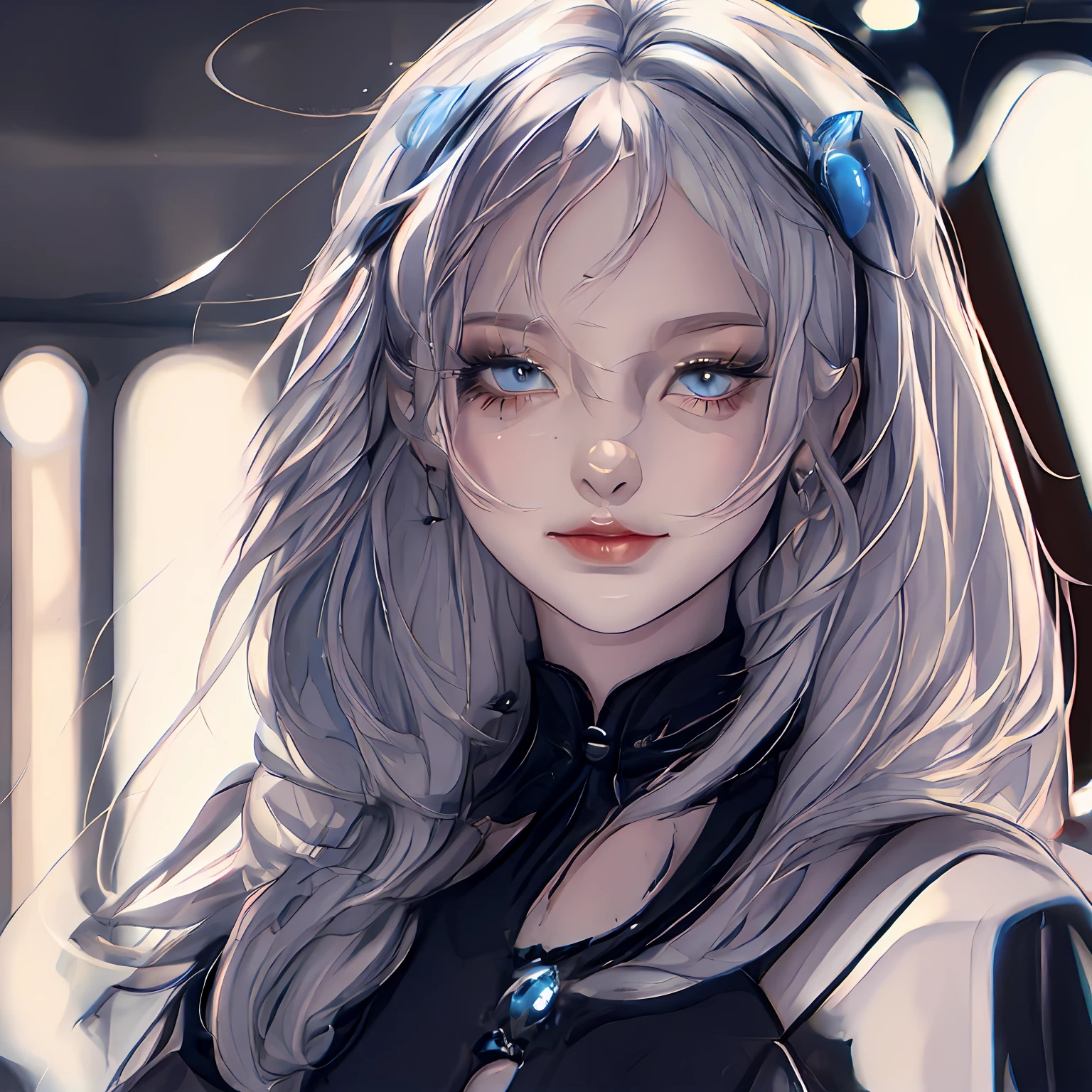 Silver hair dress，blue color eyes，Cat lady ，In the auditorium