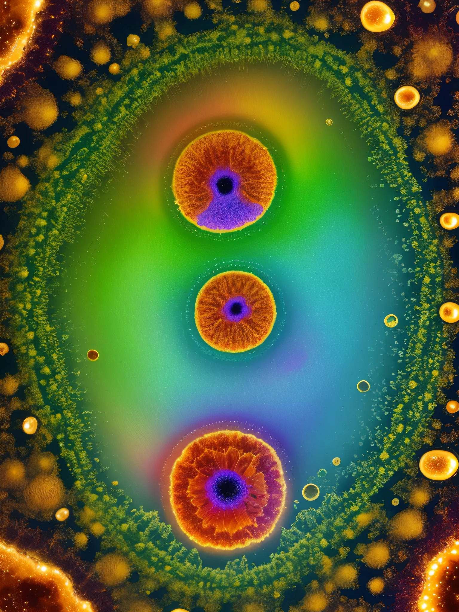 (microorganisms, small world, incredible microscope images, high resolution), detailed, vivid, photomicrography, dynamic shots, vibrant colors, surreal atmosphere.