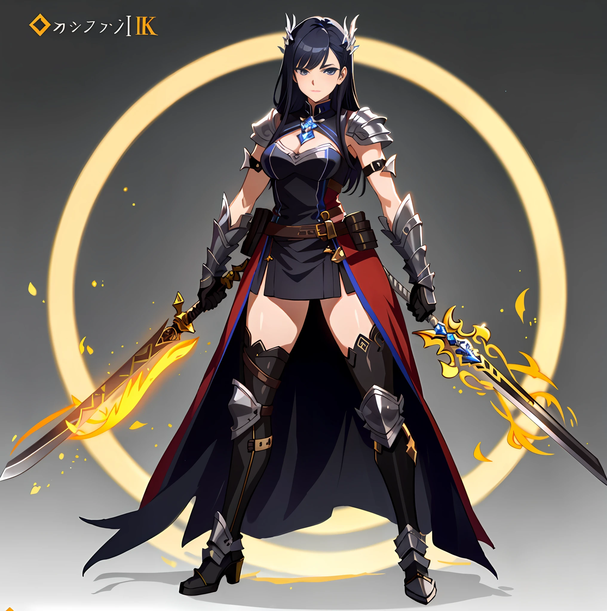 Anime character with sword and armor standing in front of a circle, valkyrie style character, Female Warrior, by Yang J, badass anime 8 K, epic mage girl character, black - haired mage, armor girl, female action anime girl, Trending on ArtStation pixiv, shadowverse character concept, detailed anime character art, warrior character design