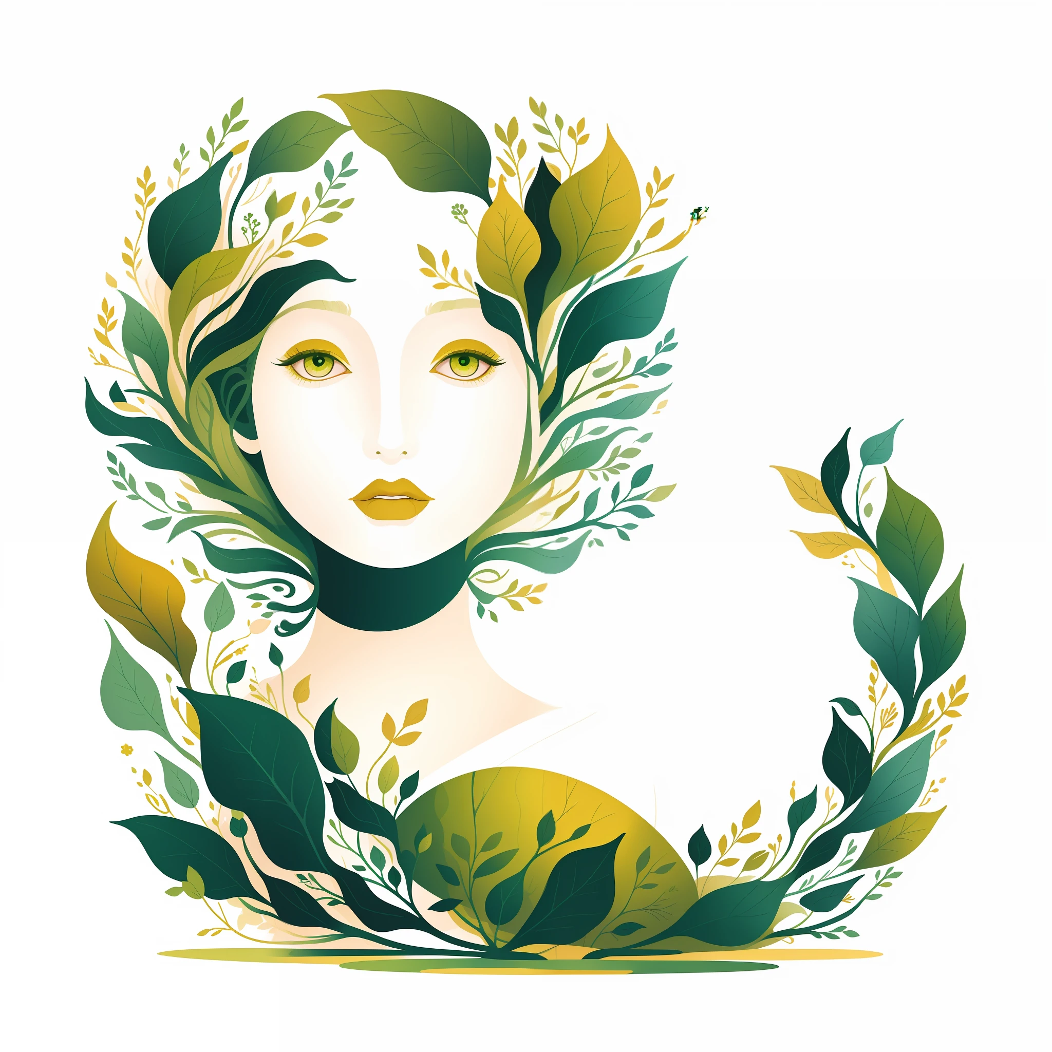 (Illustration:1.3) greenman design,  isolated on empty pure white background(3)(by Artist Anna Dittman:1), (((masterpiece))), (((best quality))),((an extremely delicate and beautiful)), flat illustration