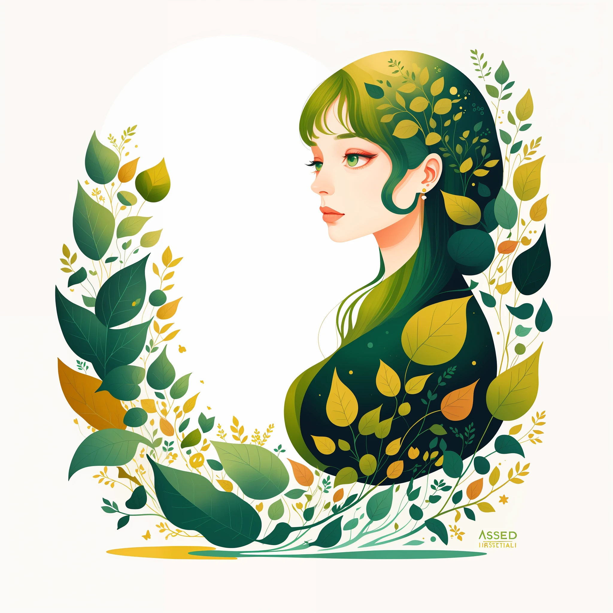 (Illustration:1.3) greenman design,  isolated on empty pure white background(3)(by Artist Anna Dittman:1), (((masterpiece))), (((best quality))),((an extremely delicate and beautiful)), flat illustration