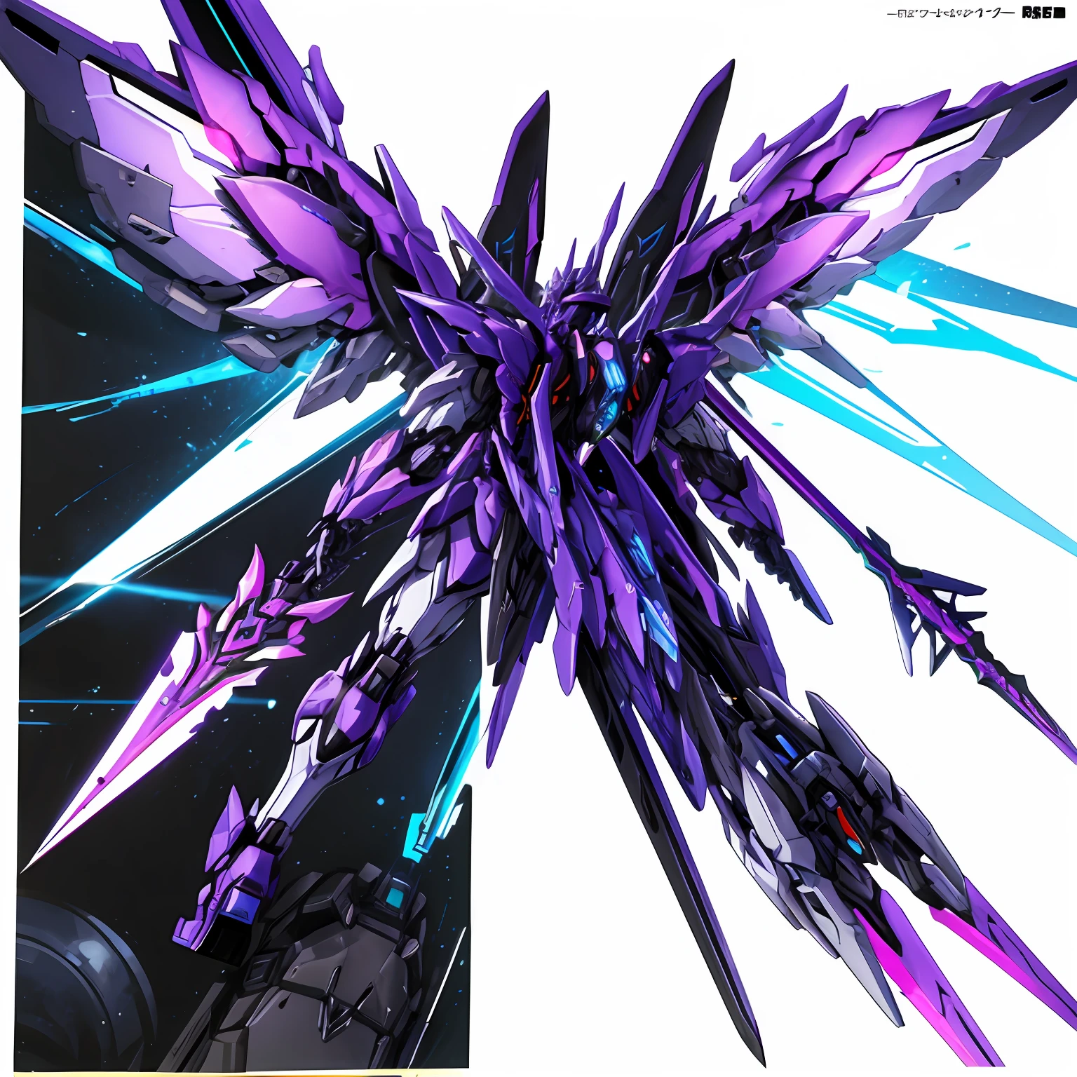 Purple mech，holds a spear，Pedal aircraft，Six wings on his back