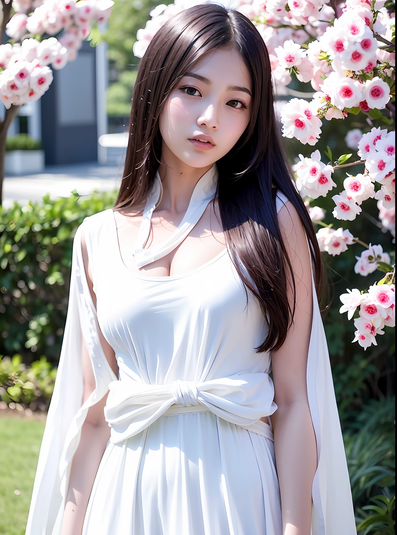 Arakfi woman in white dress standing in front of a tree, Korean girl, ulzzangs, White Hanfu, White sleeves, white hime cut hairstyle, beautiful Korean women, Gorgeous young Korean woman, white trendy clothes, korean women's fashion model, smooth white tight clothes suit, Beautiful young Korean woman, dressed with long fluent clothes, Chinese girl
