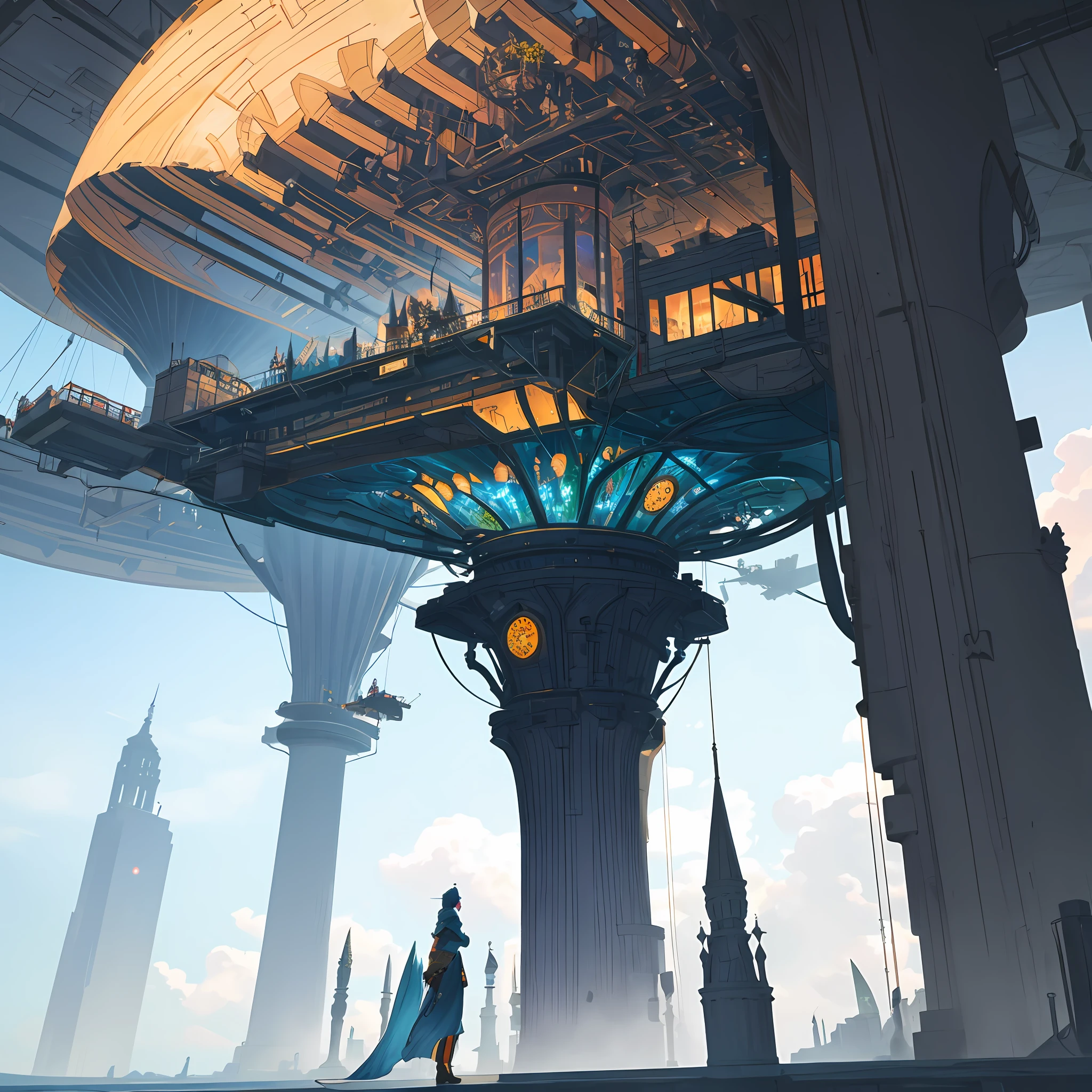 Many islands are suspended in the air with many small airships flying around, cities, fantasy, magical plants growing, extreme details, realistic light, epic composition, (complex details), (complex design, ultra-details :1.2), Art Station, (Masterpiece, Best Quality), Ultra HD, 32k --v 6