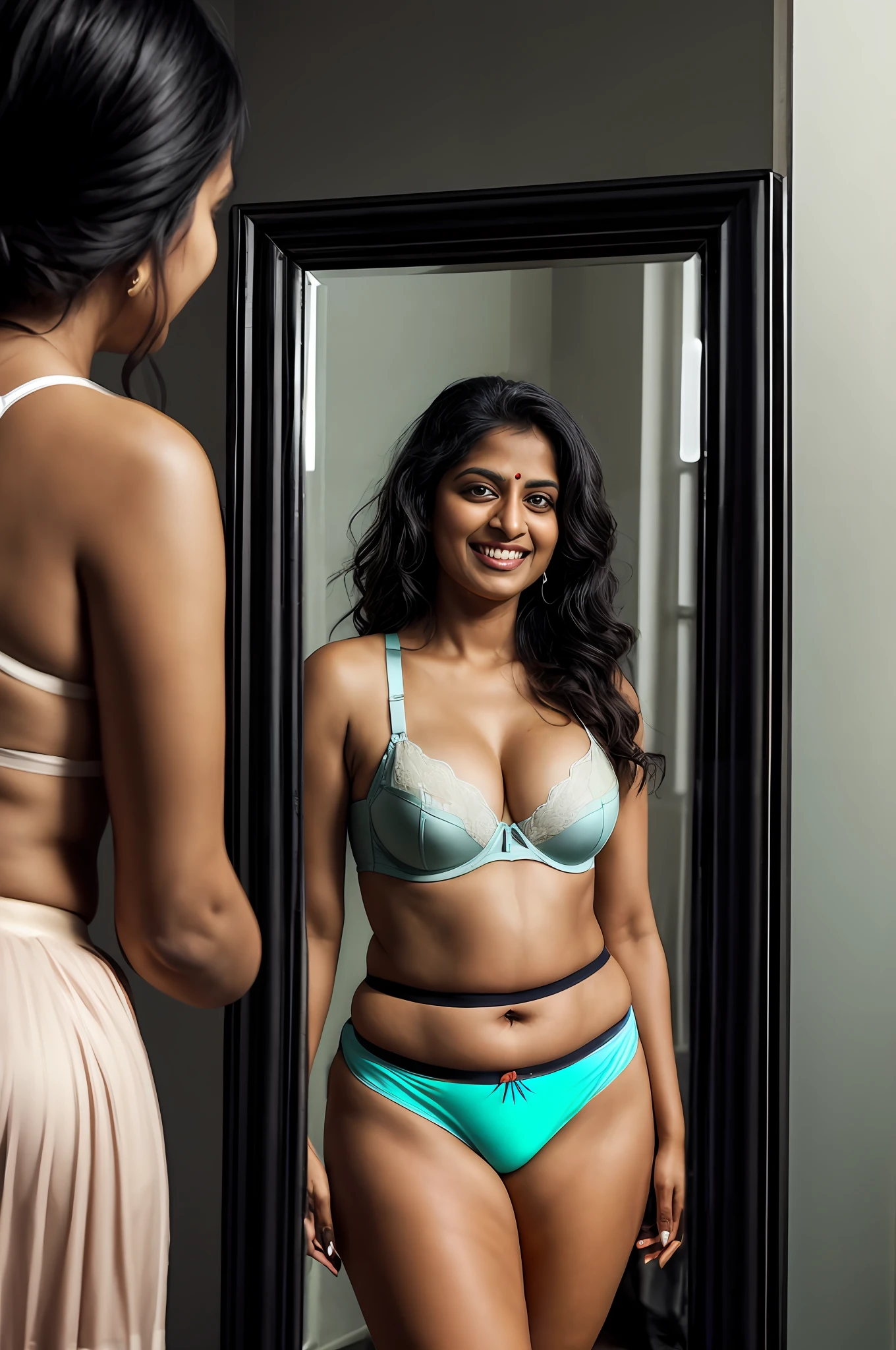 Indian woman wearing a thong, visible navel, curvy