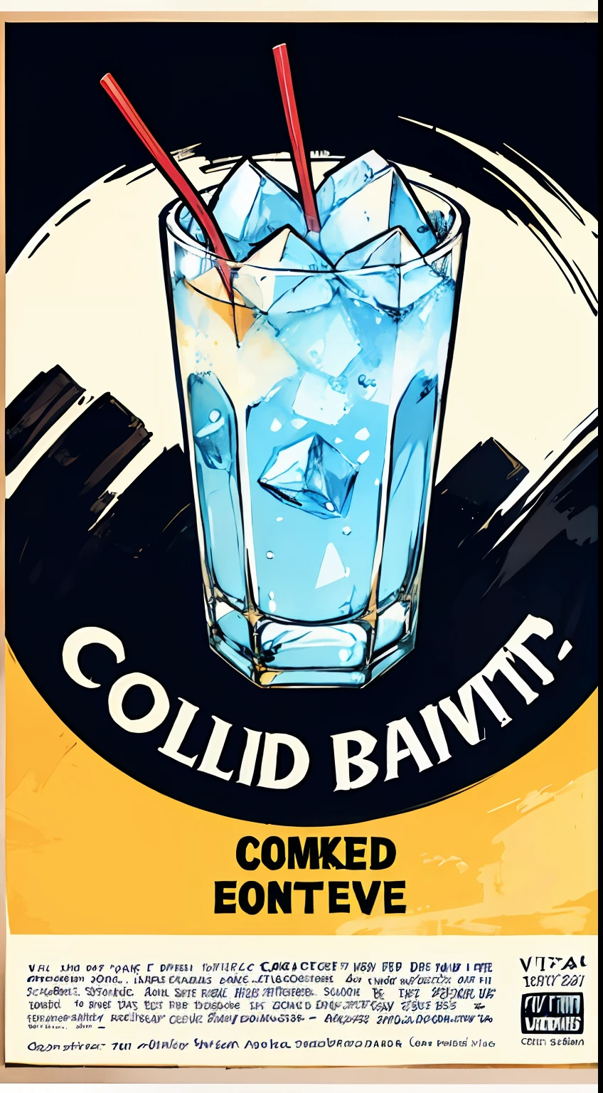 Hand drawn cold drink event poster，icy ，Hand-drawn work ，2D，vista de topo，Commercial hand-drawn illustration，Rich in tension，a comic style