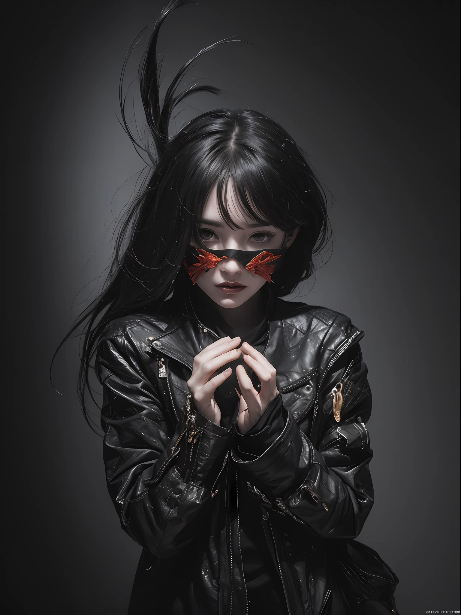 1girl, solo, official art, unity 8k wallpaper, ultra detailed, beautiful and aesthetic, masterpiece, best quality, photorealistic, (abstract background:1.5) (zentangle, mandala, tangle, entangle:0.7) Kitsune witch, fox mask, haori jacket, foxfire spell, fox familiar, transformation, depth of field, Fantastical Atmosphere, the most beautiful form of chaos, elegant, a brutalist designed dark theme, flower of death, ??????? of flower