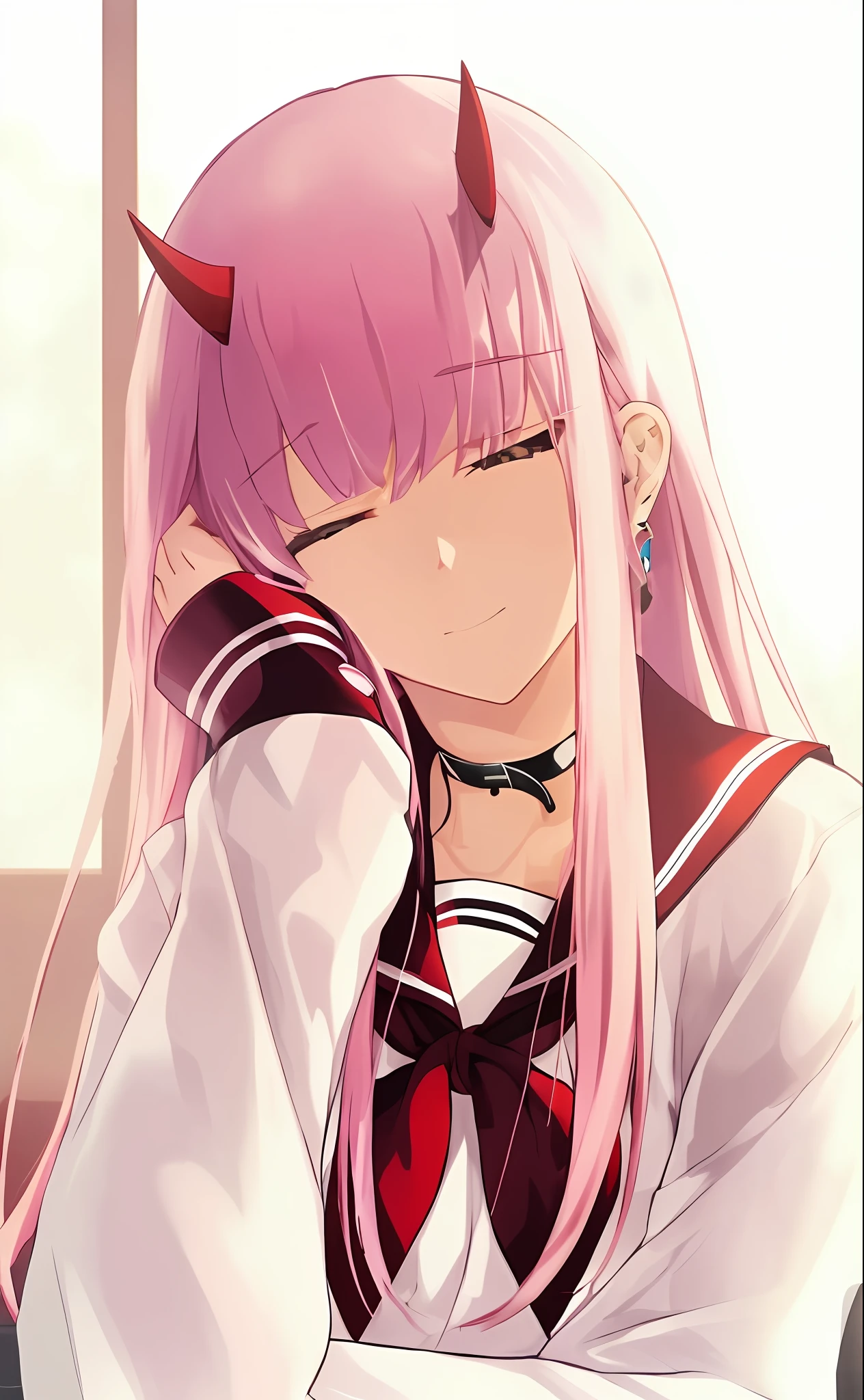 Anime girl with pink hair and horns sitting on a chair, A scene from the《azur lane》videogame, Zerotwo, anime style like fate/stay night, anime visual of a cute girl, lollipop, Smooth anime CG art, azur lane style, Guviz, Beautiful Anime High School Girls, made with anime painter studio, Best anime 4k konachan wallpaper --auto