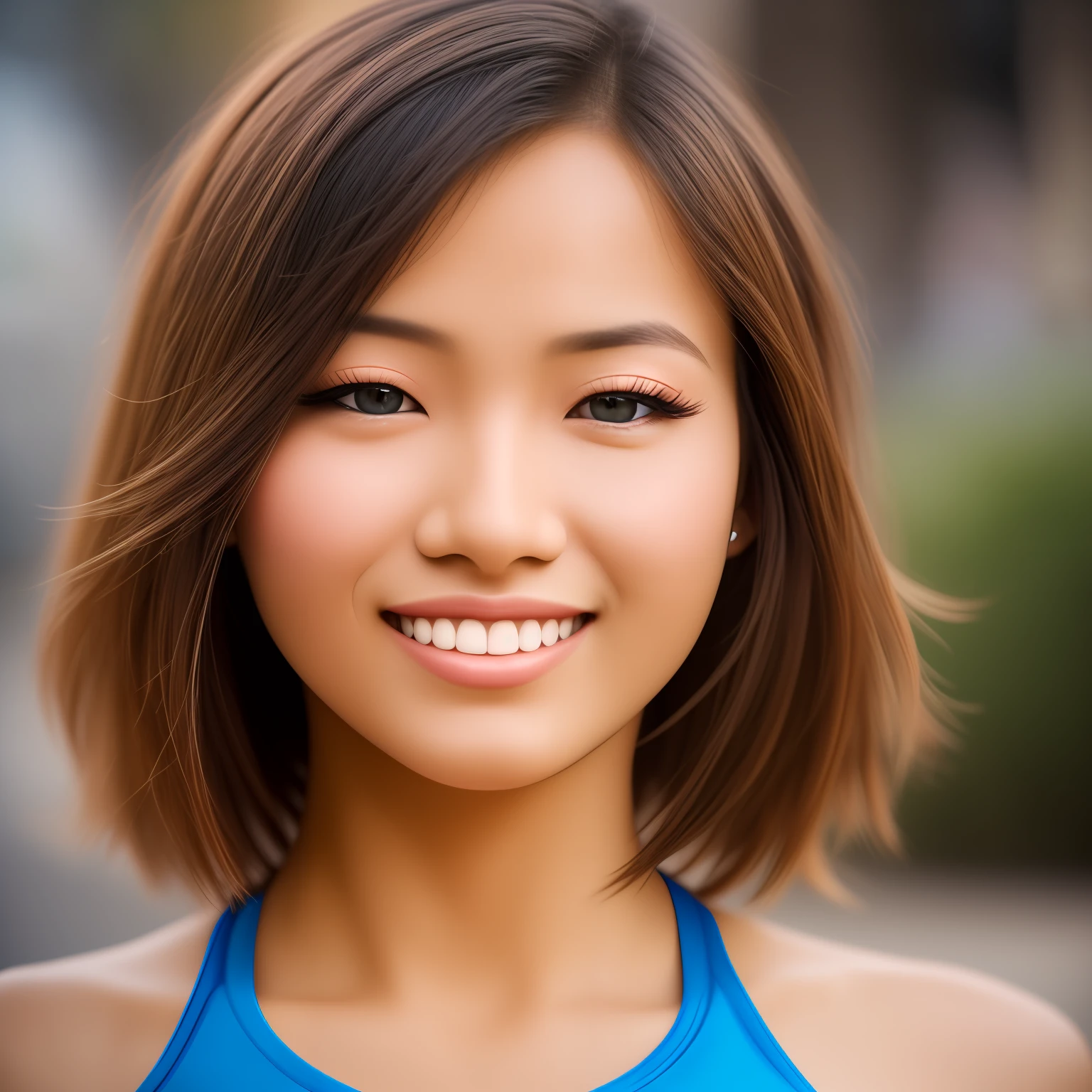((Top Quality, 8k, Masterpiece: 1.3)), Sharp Focus: 1.2, Perfect Body Shape Pretty Woman: 1.4, Slender Abs: 1.2, (Layered Haircut, Big: 1.8), (Sports Bra: 2.0), (Jogging: 1.8), (Street: 1.2), Highly Detailed Face and Skin Texture, Detailed Eyes, Double Eyelids, Smile, Bokeh, --auto