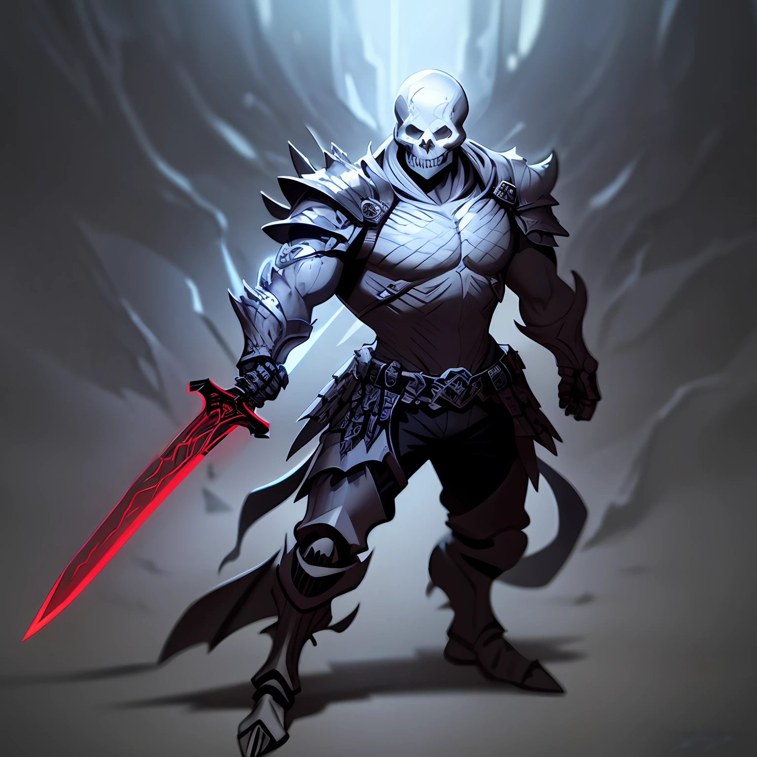 wowicon of skeleton skull sword, armor, fullbody, red sword