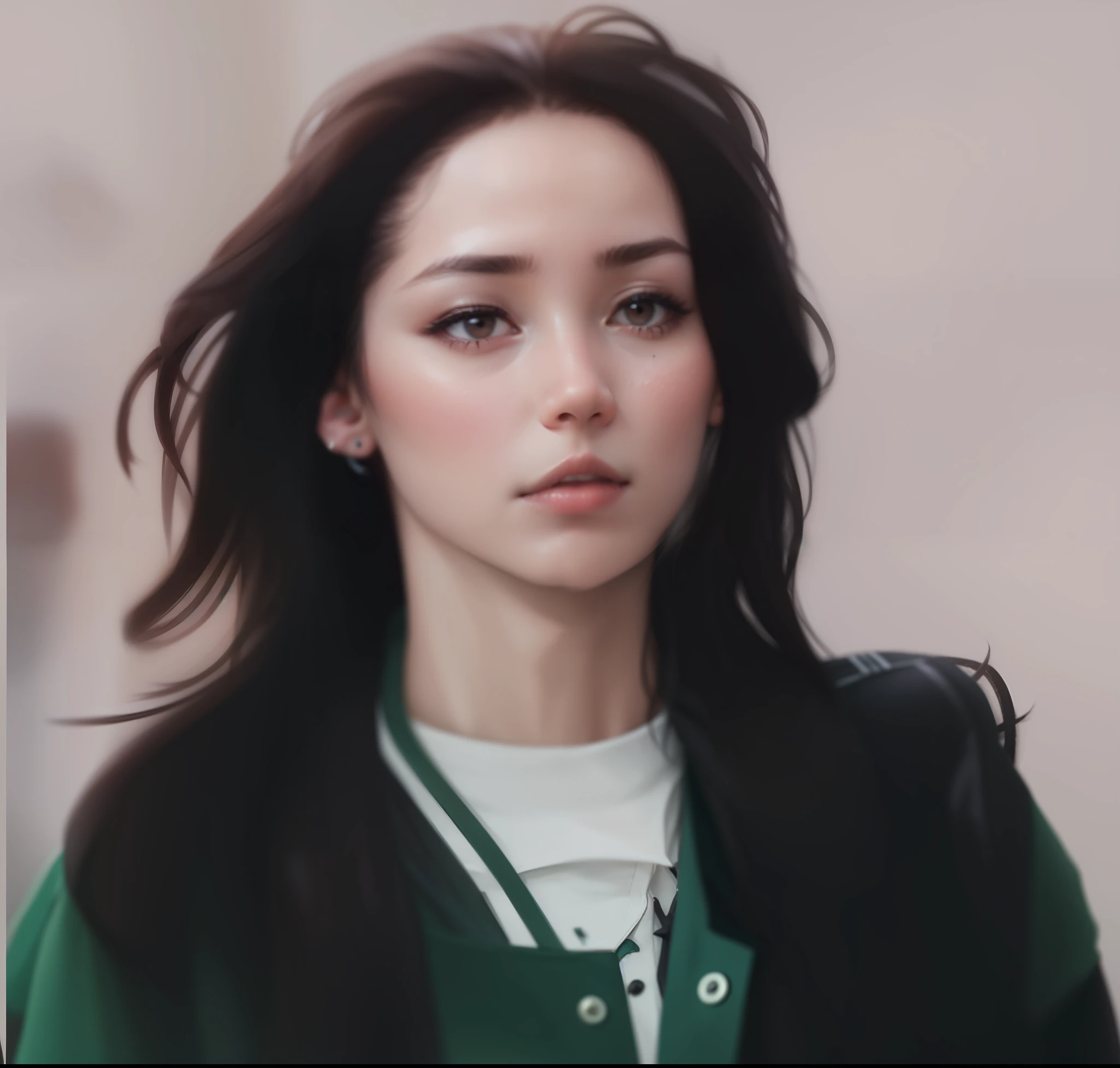 Girl in uniform in black silk