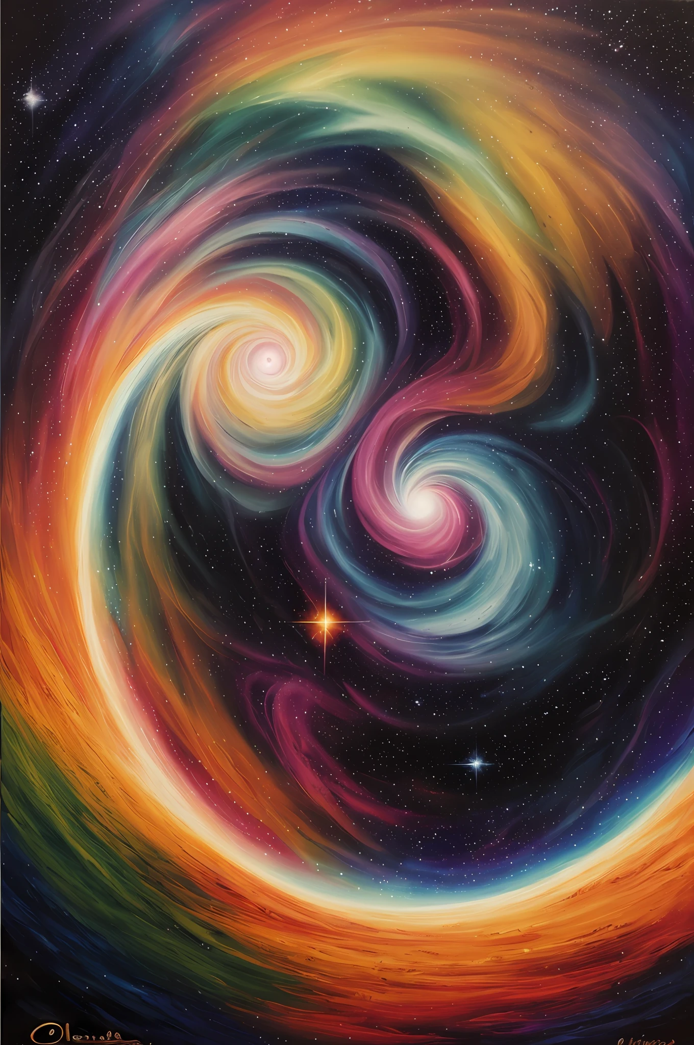 A painting of a spiral galaxy with a star in the middle - SeaArt AI