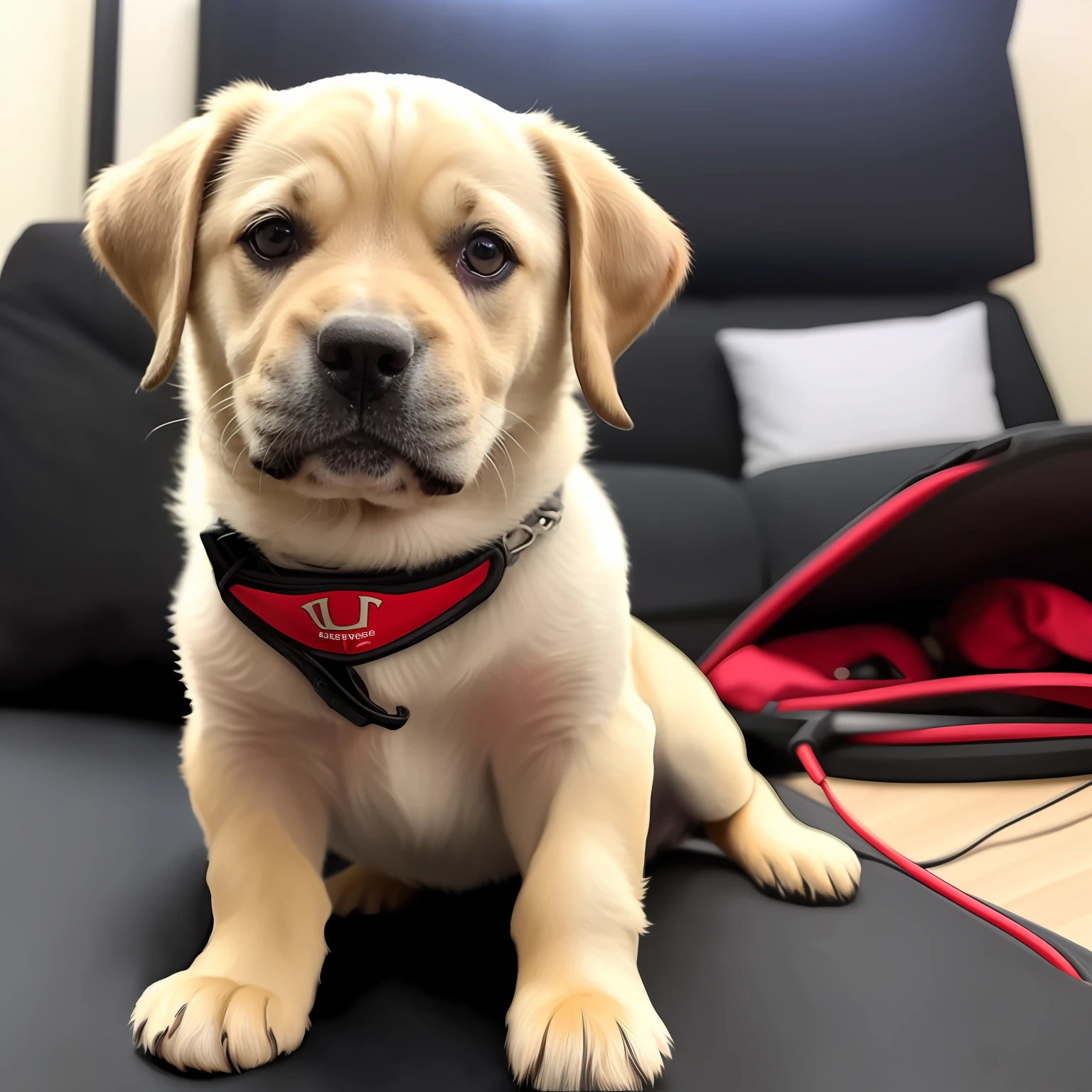 Um lindo cachorro com pelos longos tocando bateria