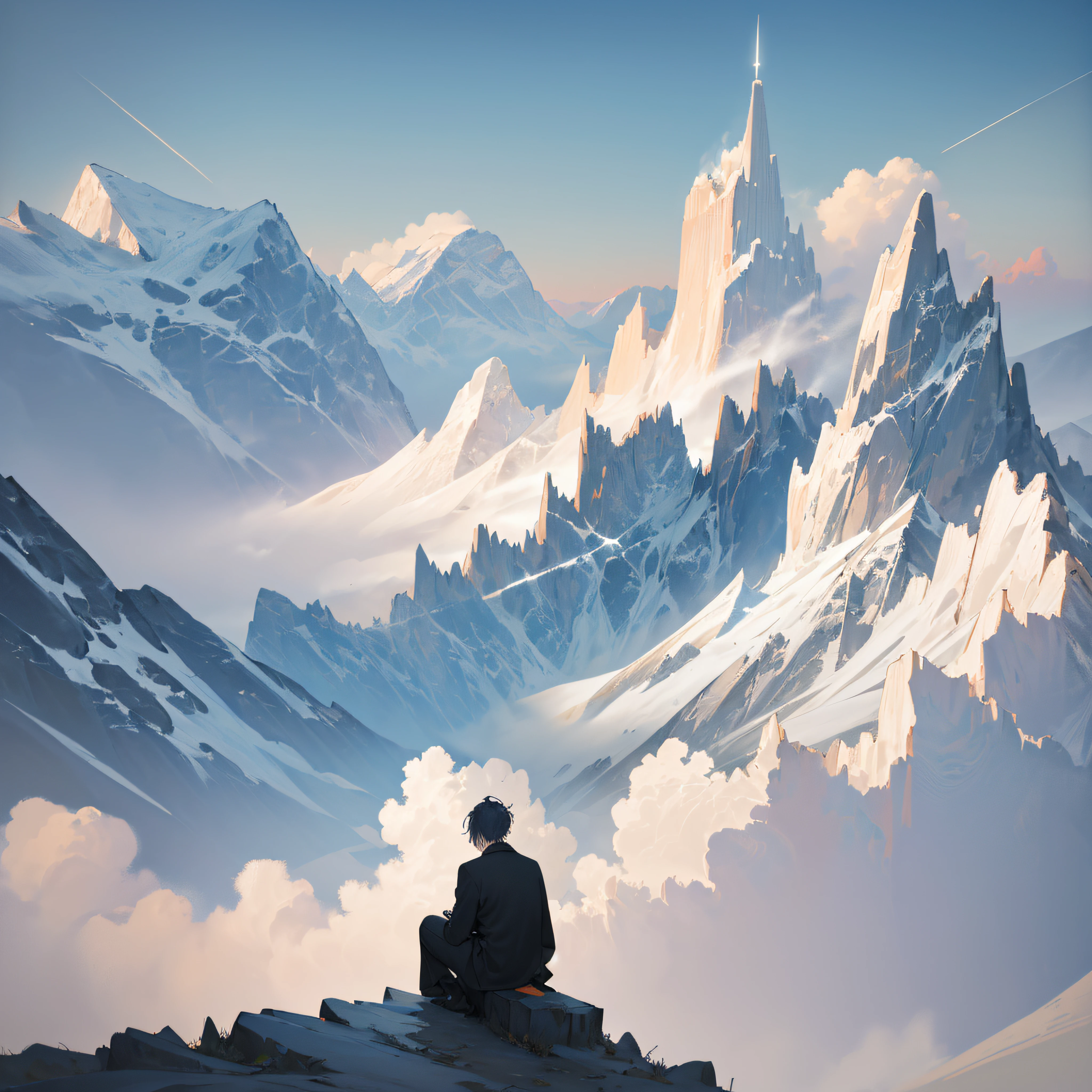 clipart, a misty mountain top, surrounded by a swirling mist, Vermeer style, 12K, high quality, HD, octane render, cinematic lighting, --auto