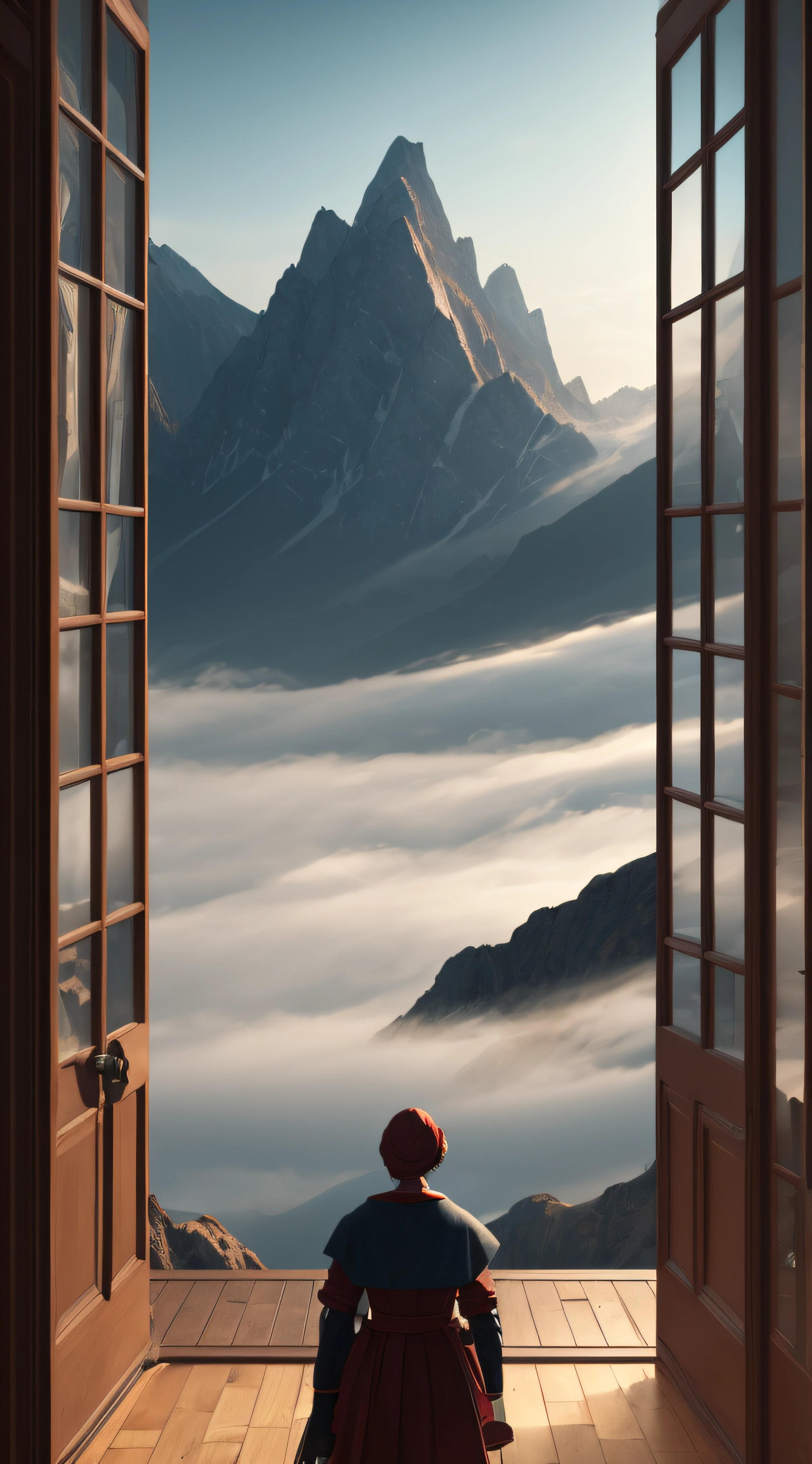 clipart, a misty mountain top, surrounded by a swirling mist, Vermeer style, 12K, high quality, HD, octane render, cinematic lighting, --auto