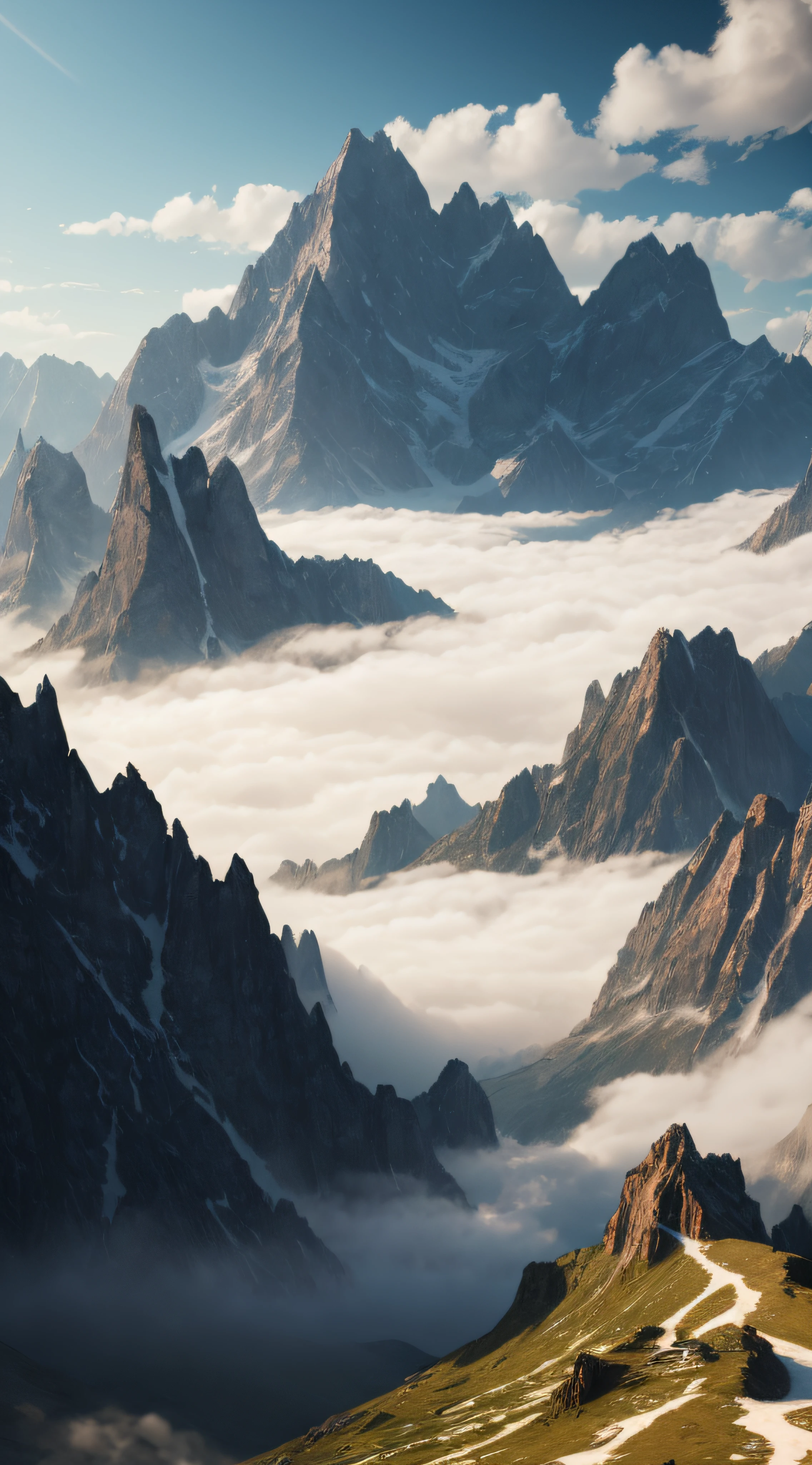 clipart, a misty mountain top, surrounded by a swirling mist, Vermeer style, 12K, high quality, HD, octane render, cinematic lighting, --auto