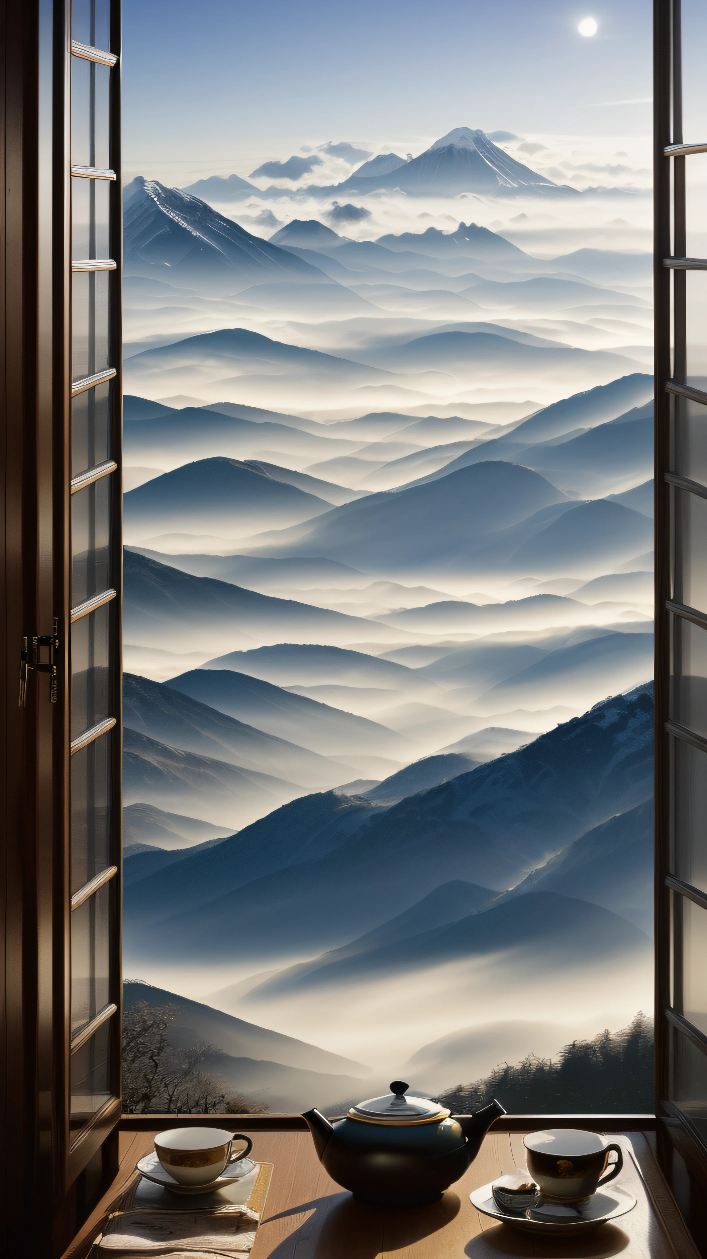 clipart, a misty mountain top, surrounded by a swirling mist, Vermeer style, 12K, high quality, HD, octane render, cinematic lighting, --auto