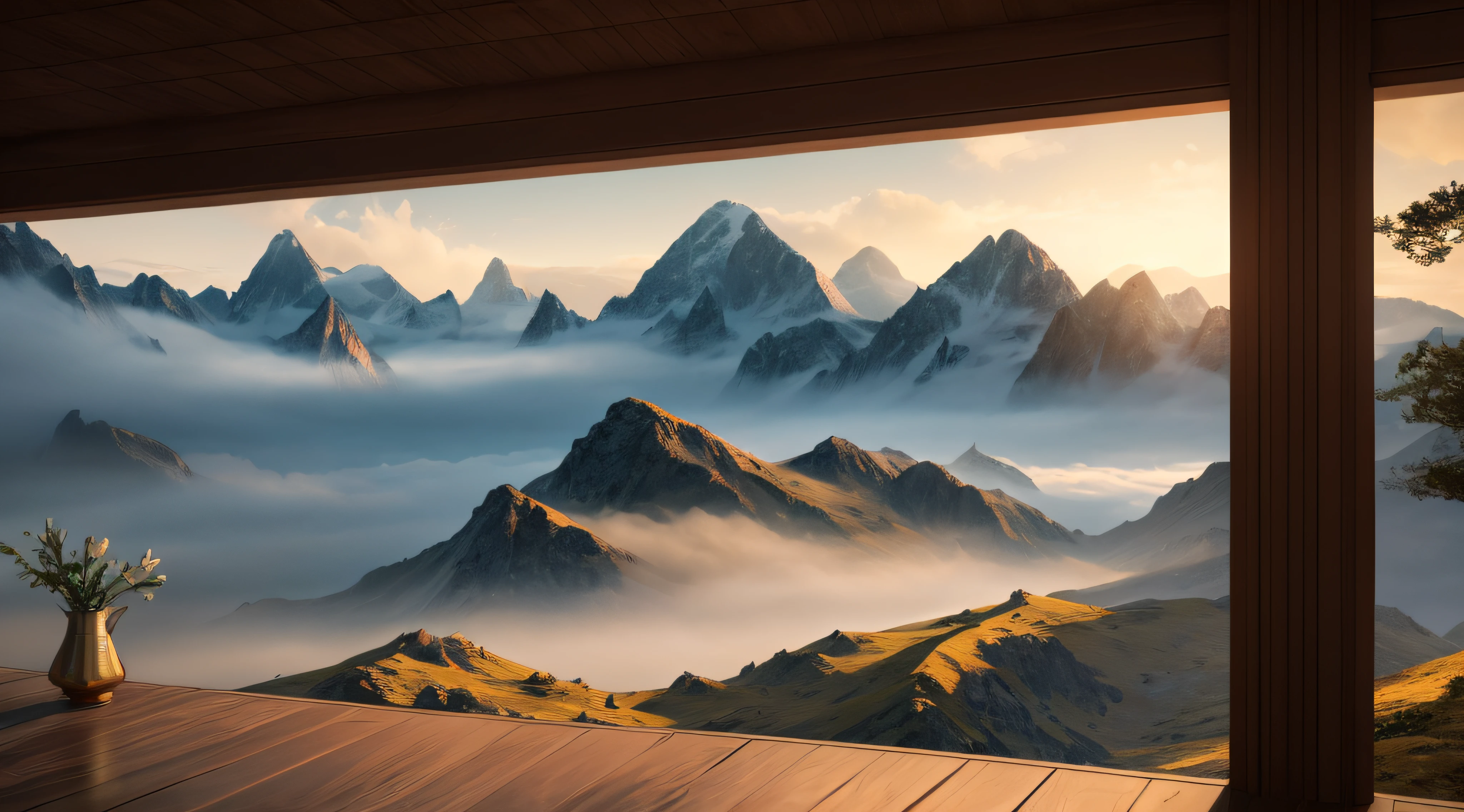 clipart, a misty mountain top, surrounded by a swirling mist, Vermeer style, 12K, high quality, HD, octane render, cinematic lighting, --auto