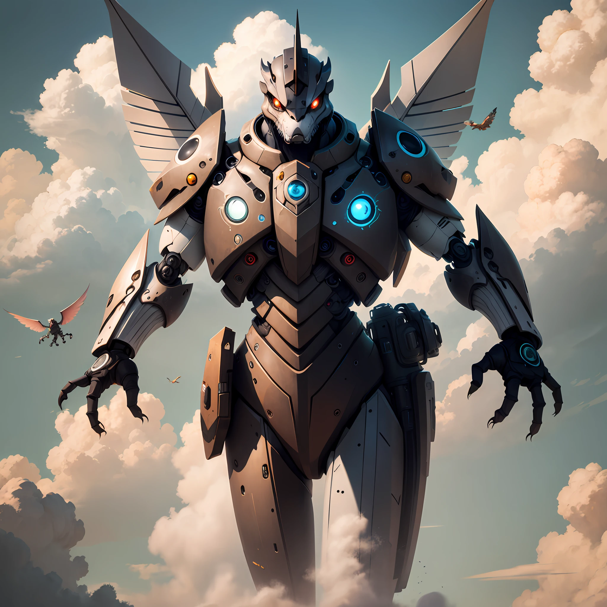 critters,drak,wings,largeeyes,Croak,coda,Gray all over,Skysky,Clouds,8K,mechs,