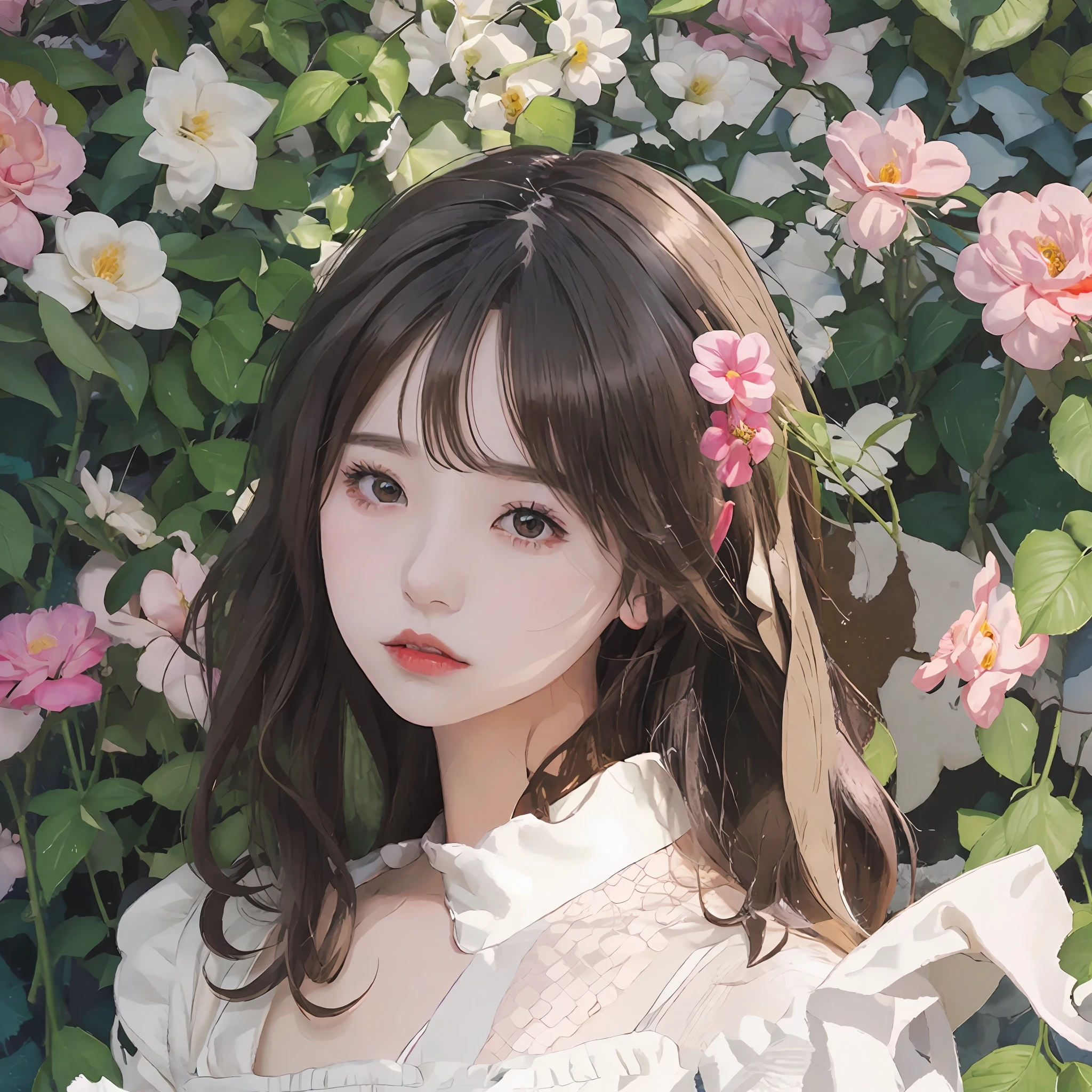 anime girl with flowers in her hair and a white dress, Guviz-style artwork, Guviz, a beautiful anime portrait, Digital anime illustration, Beautiful anime style, Soft anime illustration, guweiz masterpiece, Beautiful character painting, Cute detailed digital art, in the art style of bowater, Beautiful anime girl, lovely art style