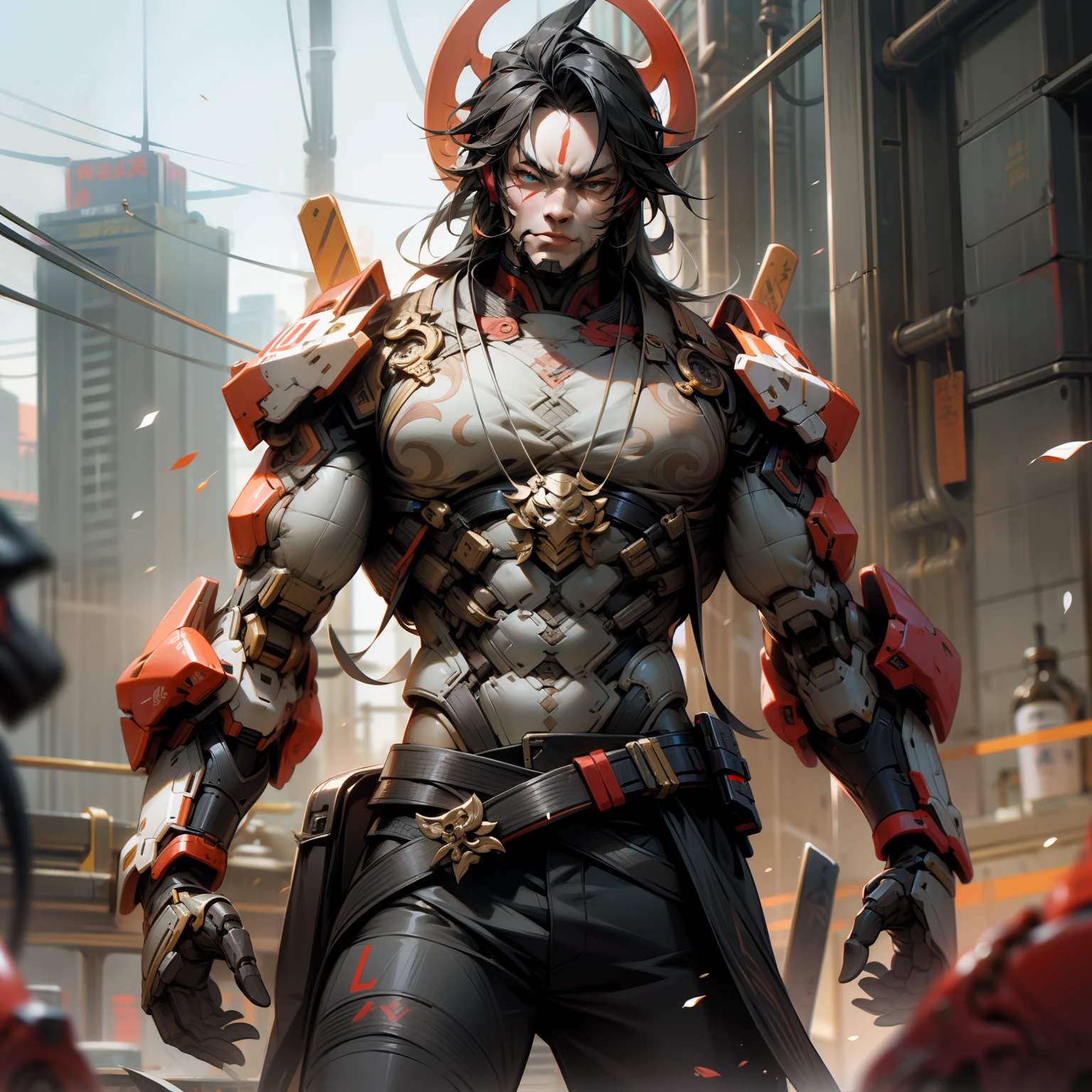 (Li Kui kills Lu Bu)Male flesh games，Masterpiece cyberpunk muscle robot futuristic。