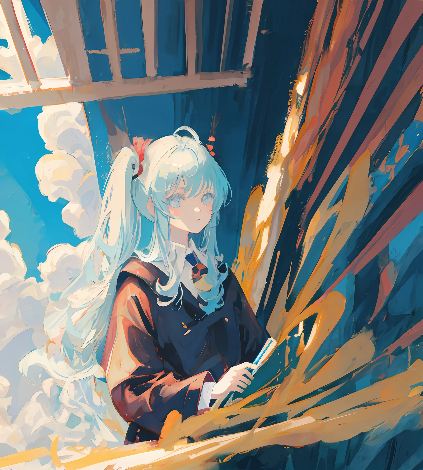 Light blue hair,aethereal,15-year-old girl,anime illustration,Unparalleled paintings,