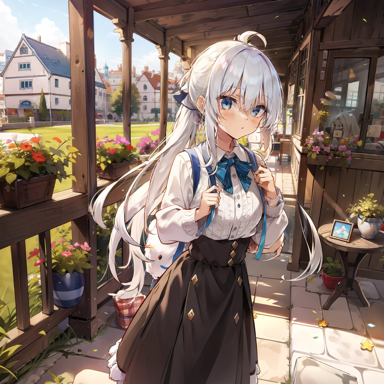 's double ponytail reveals white hair