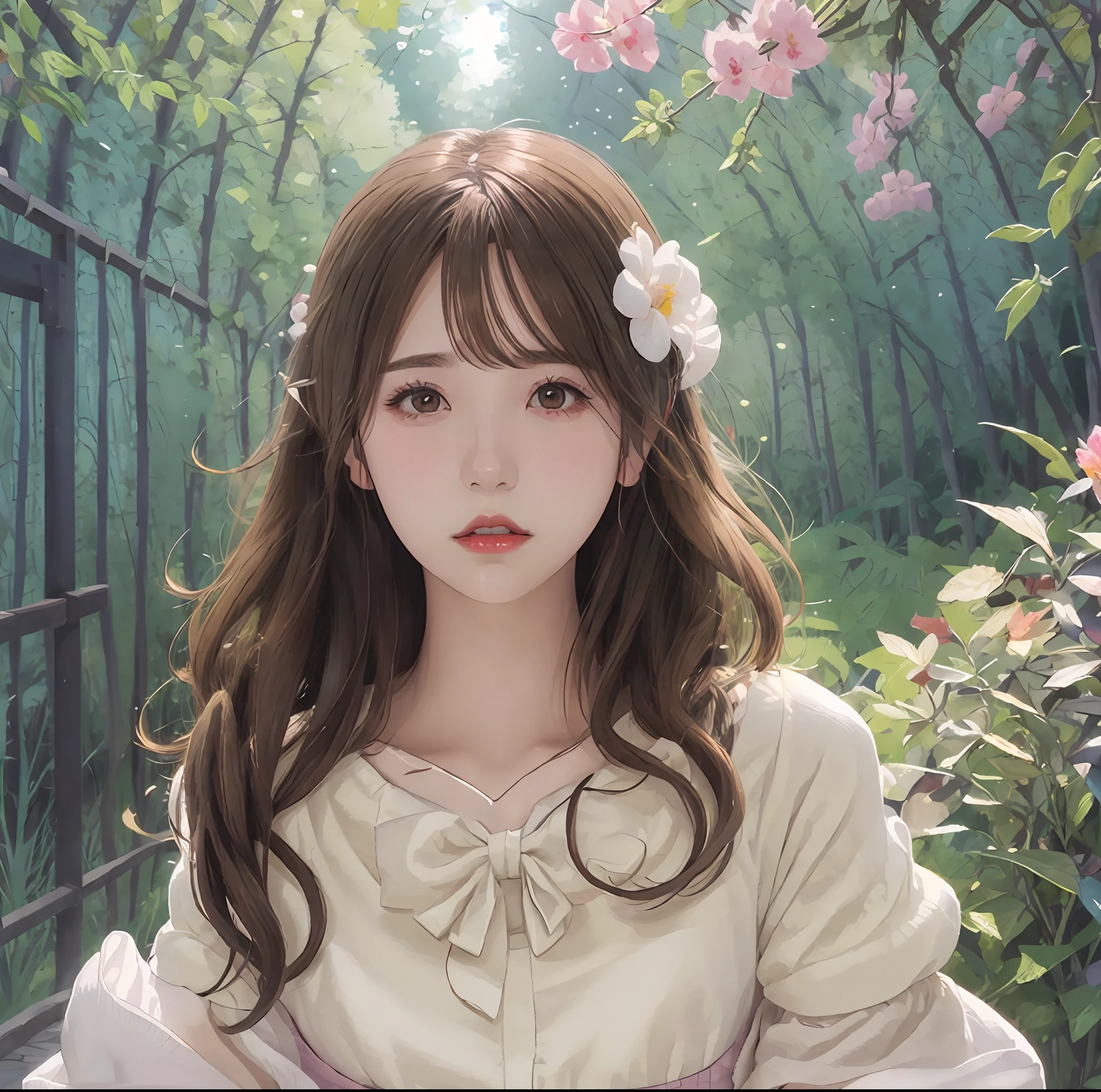 anime girl with flowers in her hair and a white dress, Guviz-style artwork, Guviz, a beautiful anime portrait, Digital anime illustration, Beautiful anime style, Soft anime illustration, guweiz masterpiece, Beautiful character painting, Cute detailed digital art, in the art style of bowater, Beautiful anime girl, lovely art style