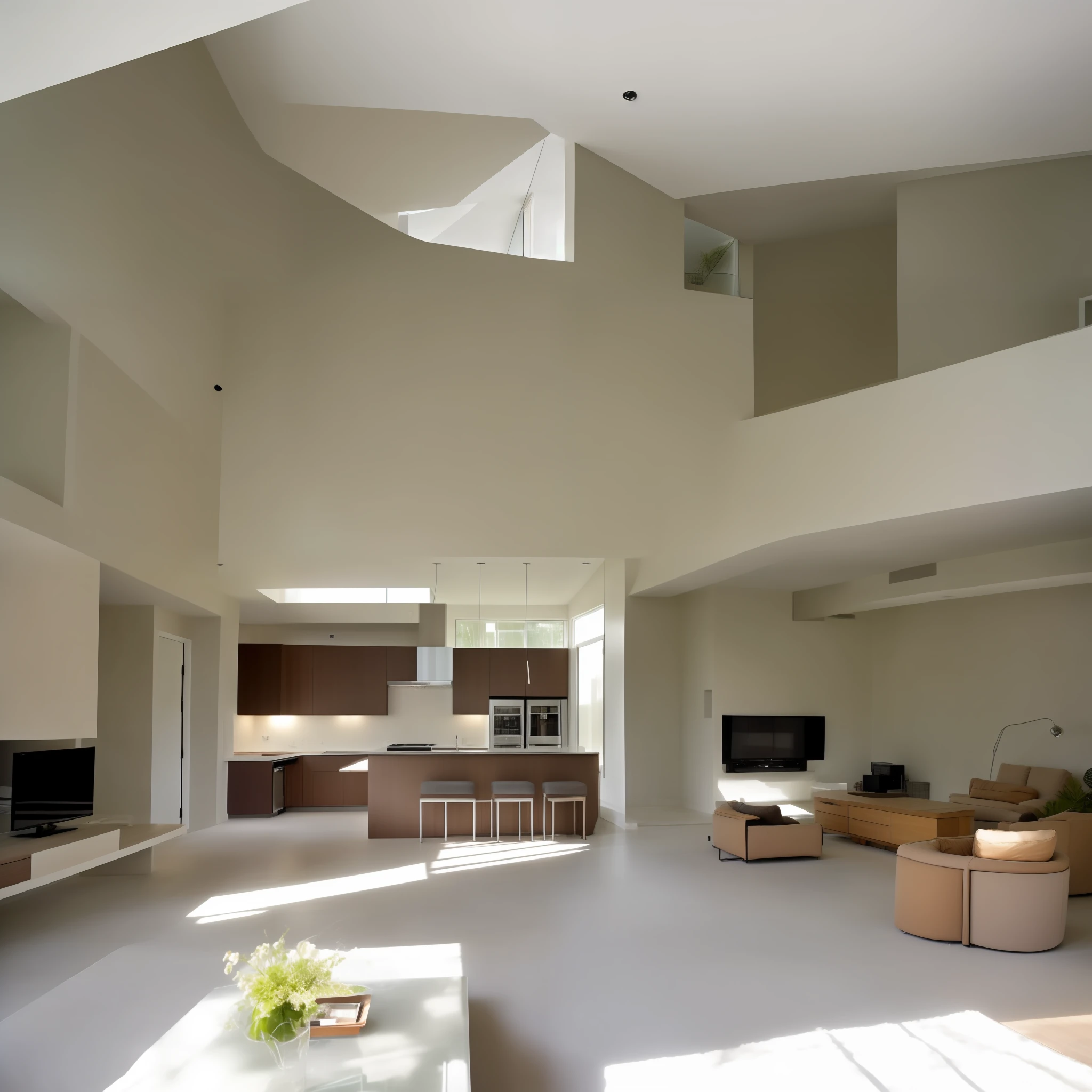 6x8 house plan, two-story, modern and sleek design, minimalist aesthetic, natural lighting, functional layout, spacious living areas, neutral color scheme.