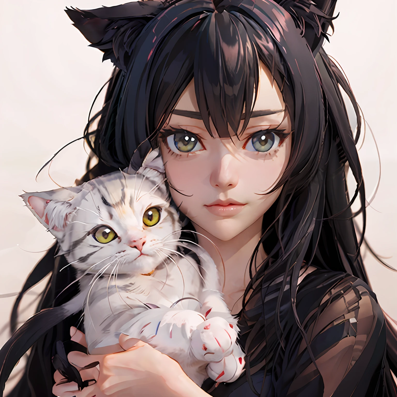 Anime girl with white ears and long hair, anime girl with cat ears, beautiful anime catgirl, Attractive cat girl, very beautiful cute catgirl, portrait of ahri, beautiful young catgirl, realistic anime cat, Art germ. anime illustration, Very beautiful anime cat girl, Guviz-style artwork