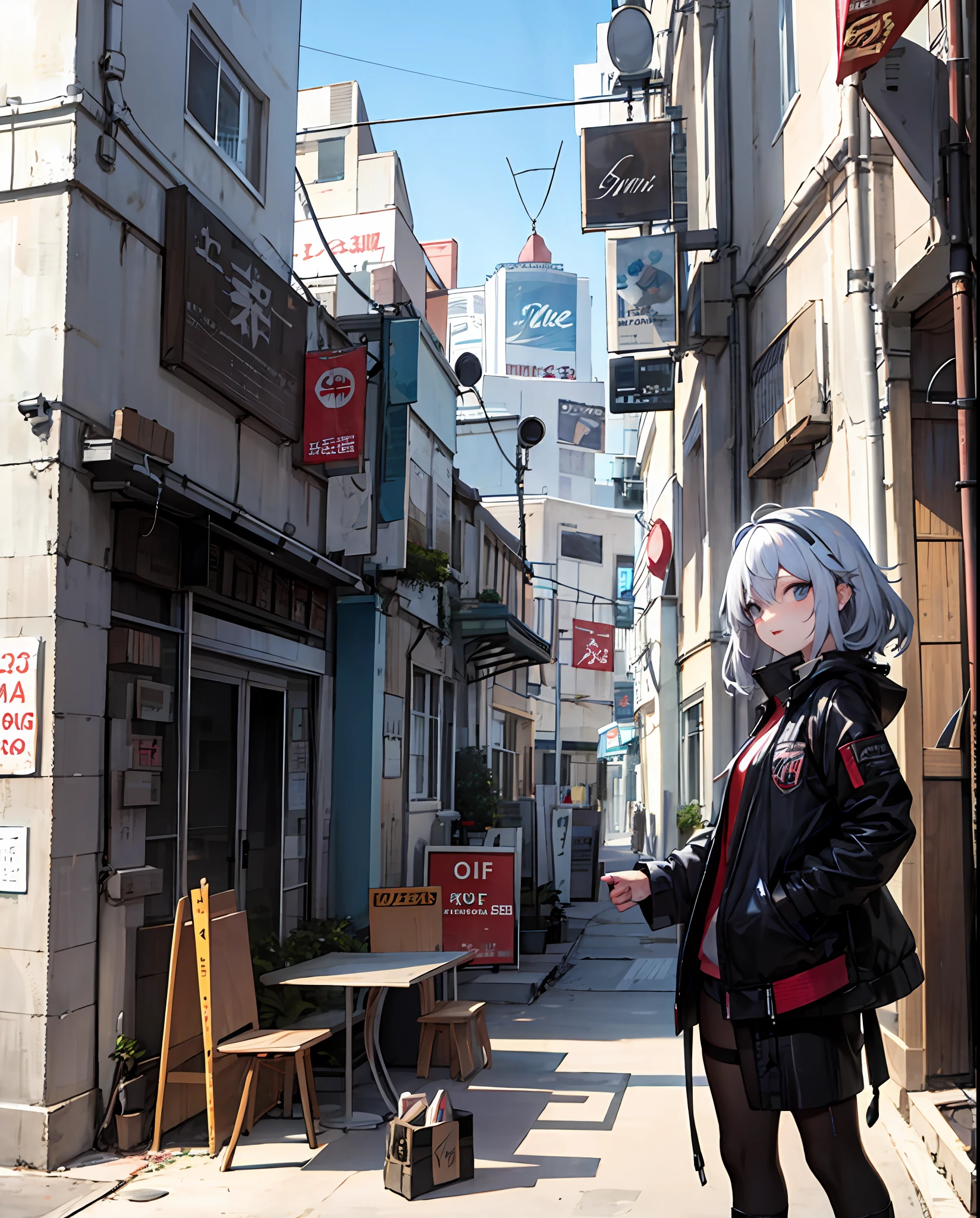 Anime characters with white hair and blue eyes in the city, Digital cyberpunk anime art, Badass anime 8 K, digitl cyberpunk - anime art, Colorful paint splashes，oil painted，paint drips，Best anime 4k konachan wallpaper, anime cyberpunk art, cyberpunk anime art, Anime art wallpaper 8 K, nagito komaeda, style of anime4 K, Anime art wallpaper 4k, Anime art wallpaper 4 K，Uma personagem feminina，teens girl