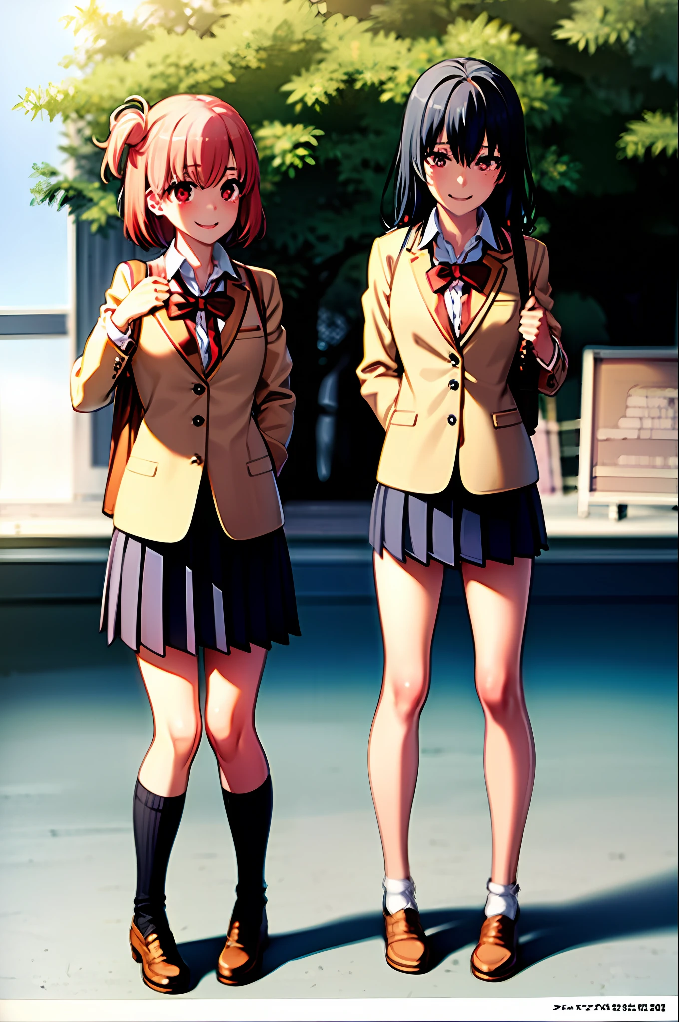 （YuigahamaYui：1.5），（Orlegelu uniform：1.5），tmasterpiece，best qualtiy，absurderes，1girll，looking at viewert，standing on your feet，The upper part of the body，parks，Swing chair，Very sad，Smile