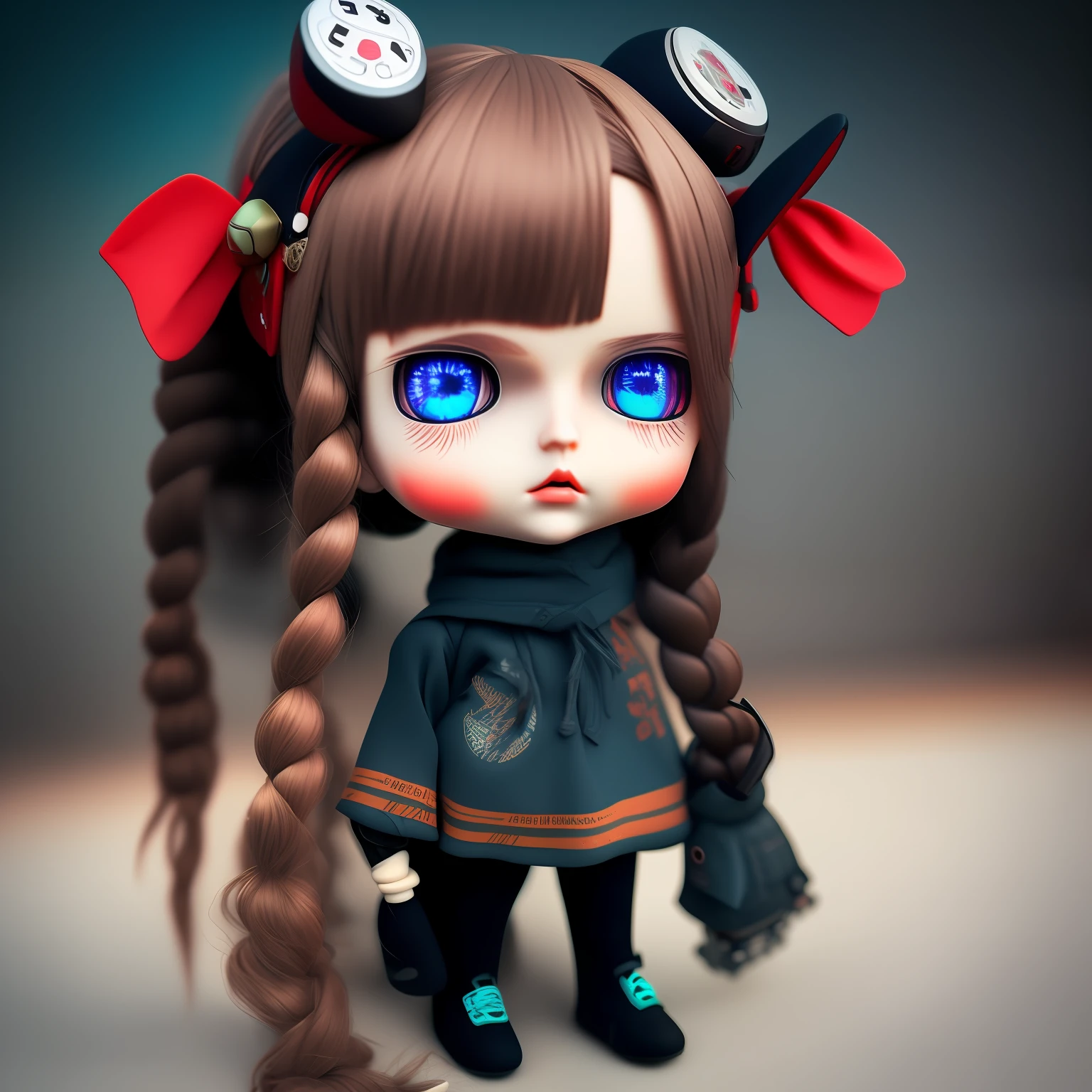 Brunette Girl Cyberpunk Gamer Otaku Functional Wind Cute Doll Joint Red Pupils