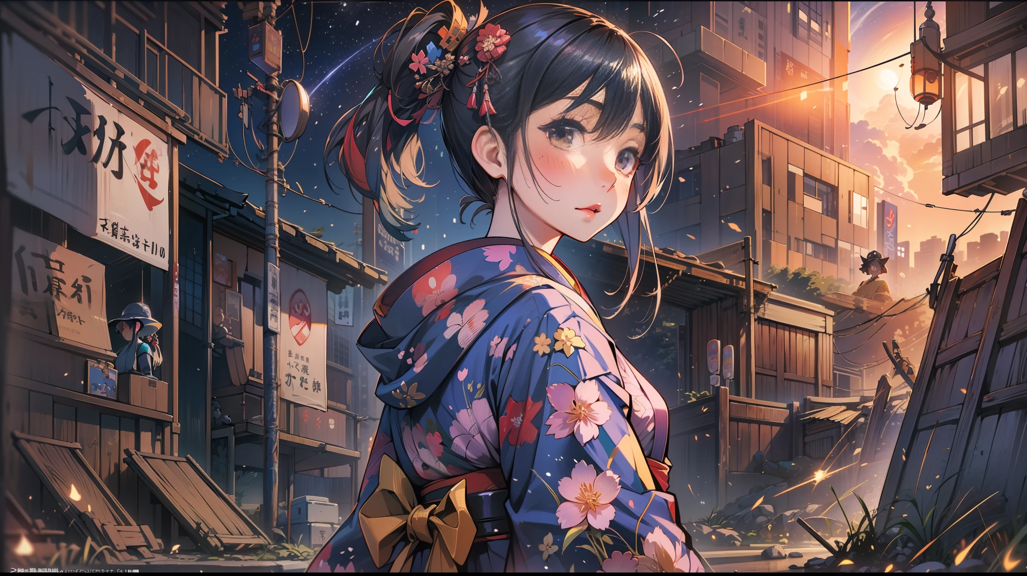 There is a woman in a Japanese-style dress posing for a photo, Sexy girl, Japanese girl, trending on cgstation, Wears a wide Japanese uniform, trending at cgstation, Sexy :8, japanaese girl, Rich Japanese style, 2 d cg, Japanese model, Attractive girl, 4 k post, Beautiful Japan Girl, 4k post, gorgeous  japanese model,there is a stone clock tower on the side of a street, a picture inspired by Kōno Michisei, unsplash, shin hanga, japanese downtown, tokyo street cityscape, cyberpunk streets in japan, Japan city, tokyo akihabara street cityscape, photograph of the city street, cyberpunk gunma prefecture, tokyo prefecture, tokyo street background, street japan, tokyo japan